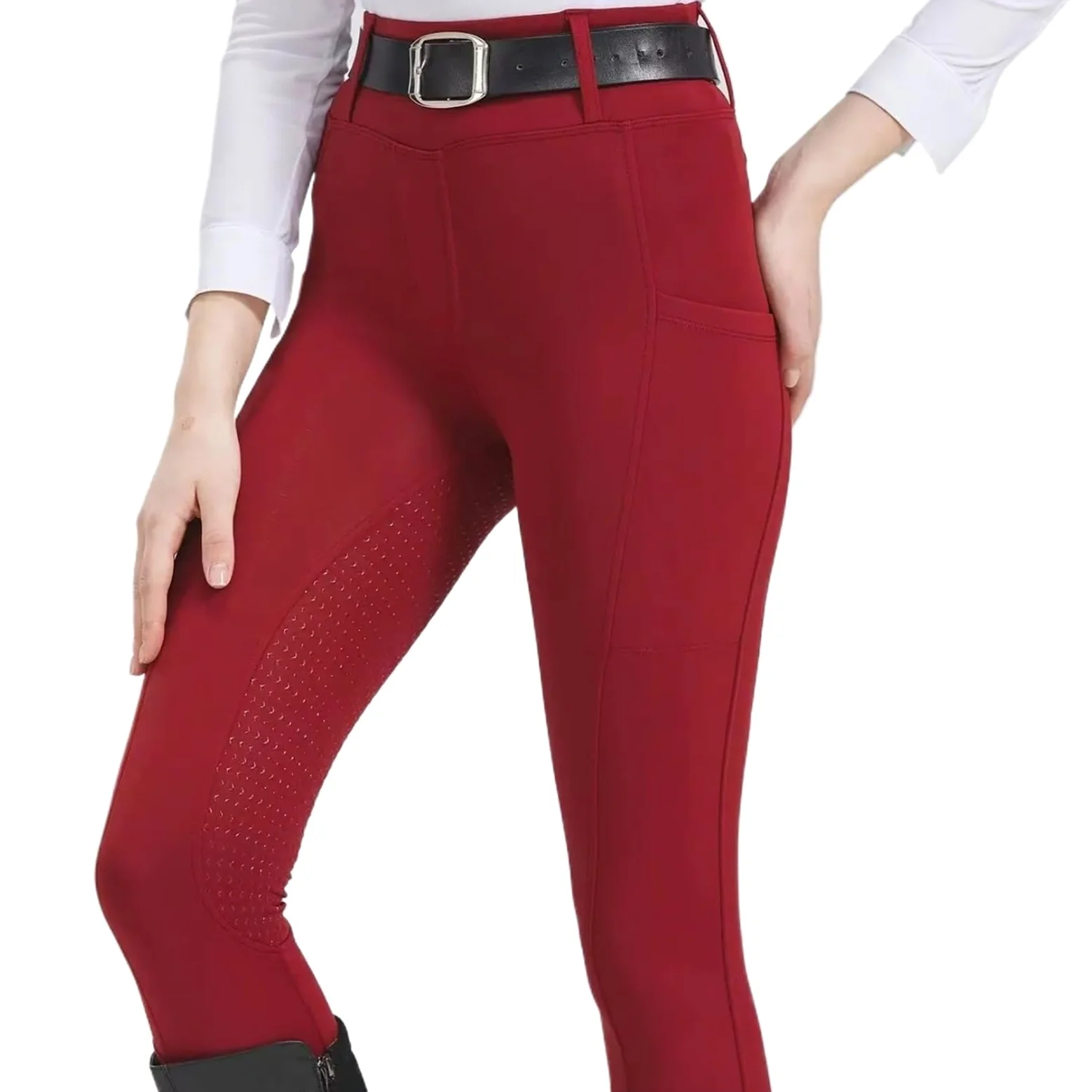 Mallas De Equitación For Mujer, Con Parche En La Rodilla, Pantalones, Entrenamiento Bolsillos Para Montar(L (55-60kg))