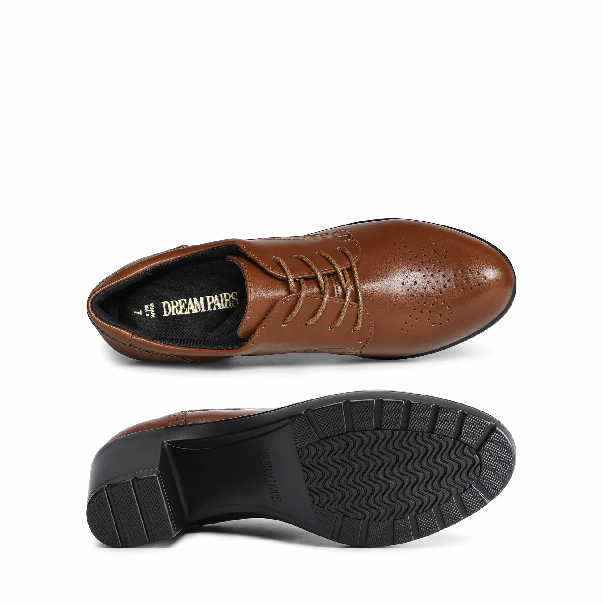 DREAM PAIRS Zapatos Oxford SDOX2303W con puntera puntiaguda y tacón alto y grueso para mujer, Marrón (Brown-pu), 41 EU
