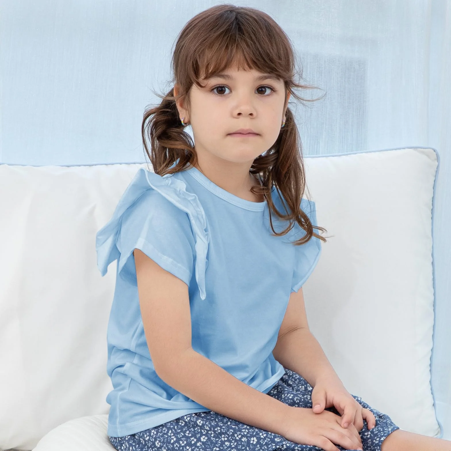 KAKU NANU Camiseta Niña Manga Corta Tops 3-10 Años Lisas Camiseta de Algodon Ropa Verano Niña Blanca Amarilla Rosa Lila Azul