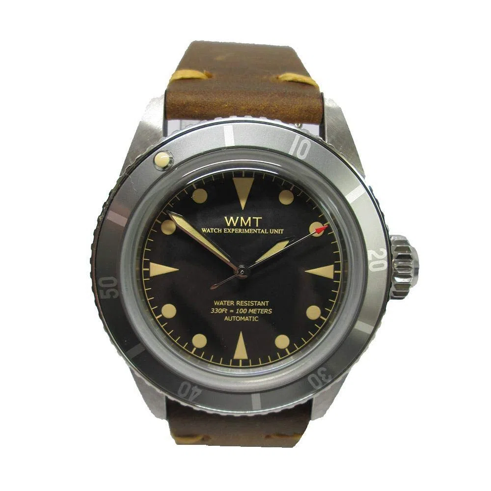 Sea Diver Diver Acero Automático Miyota Negro Cuero Marron Reloj Unisex