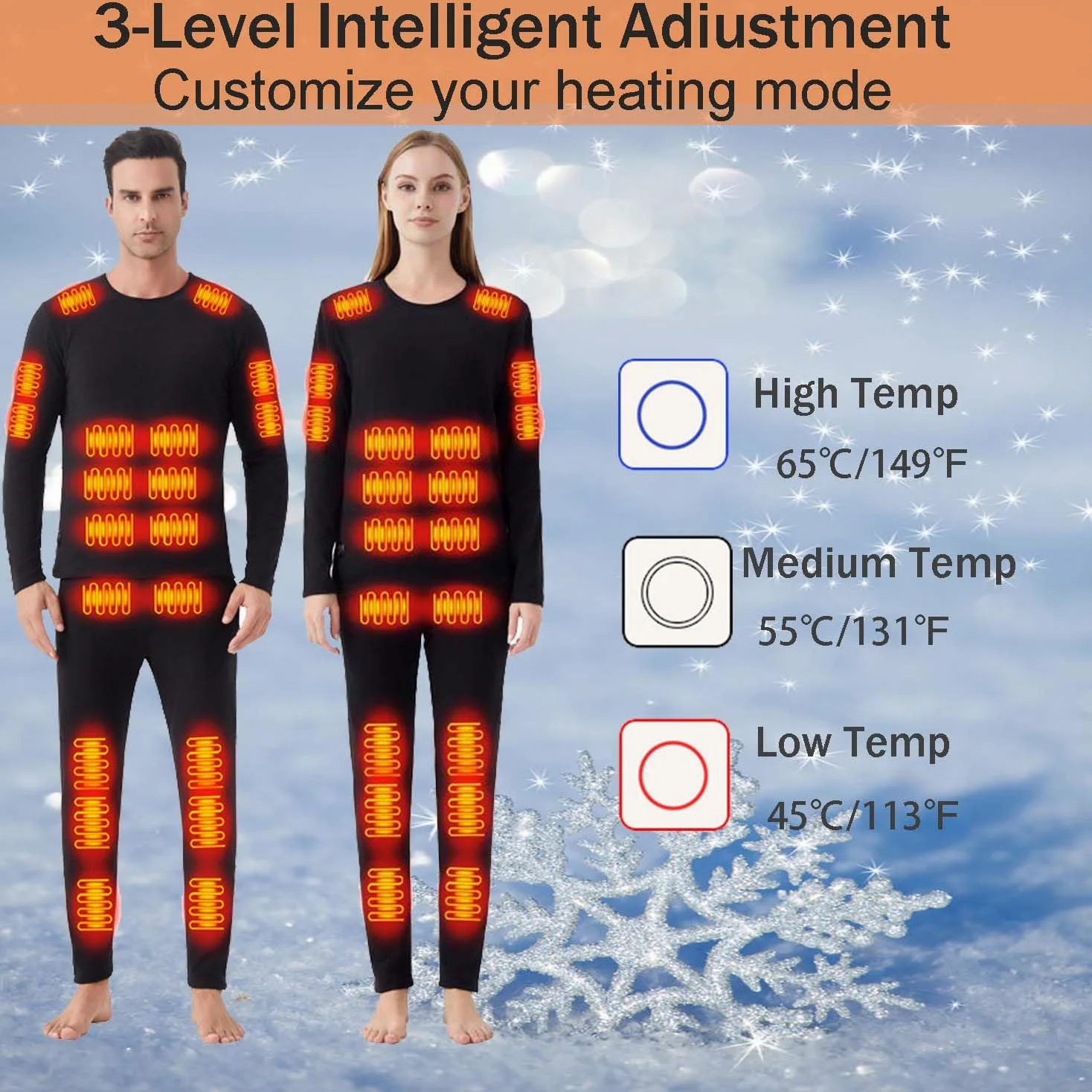 scosao Conjunto Ropa Interior Termica Calefactable Mujer & Hombre Camiseta Manga Larga y Pantalone Invierno 42 Zonas Calefacción para Correr Esquiar y Hacer Ejercicio