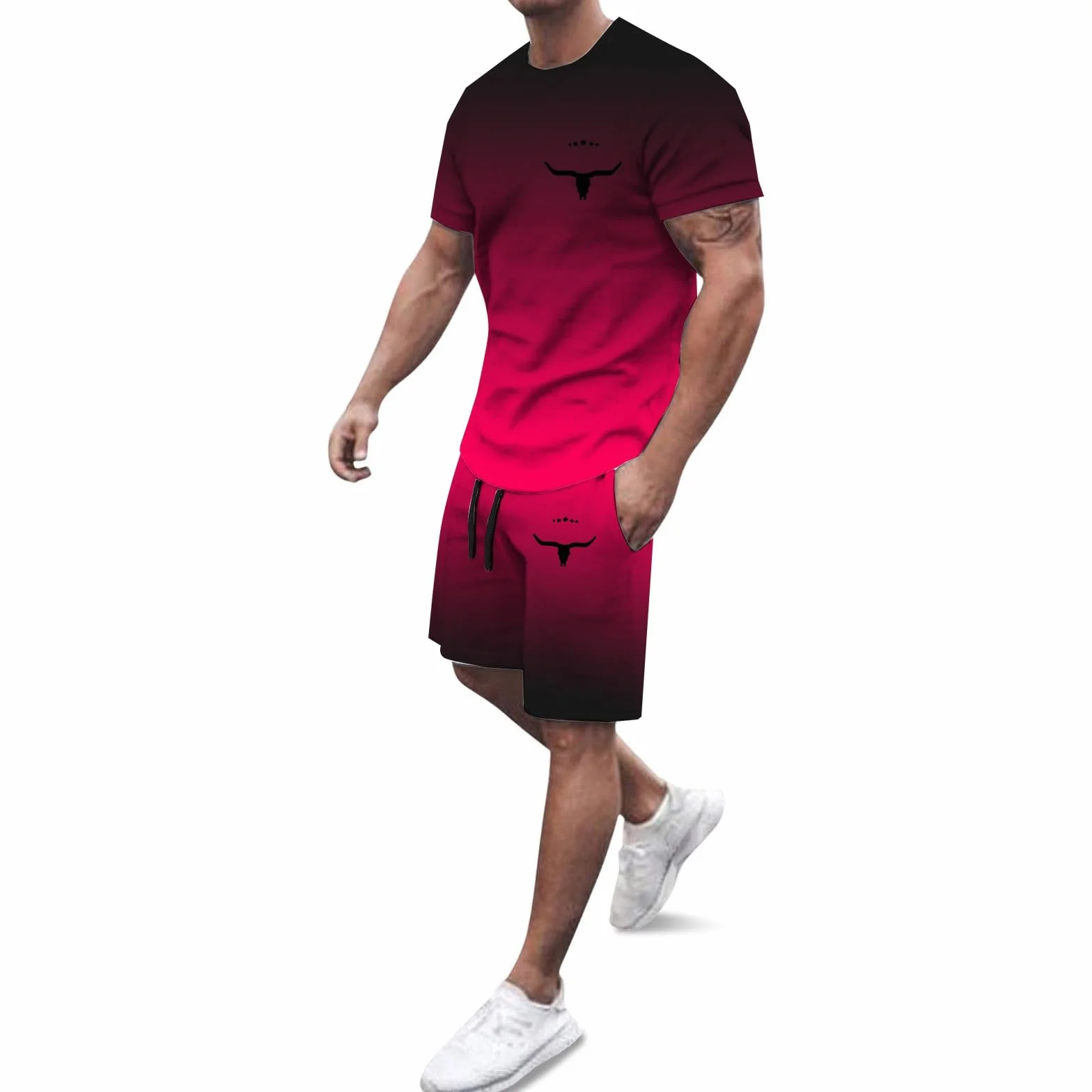 Chándal para hombre holgado, traje de ocio corto de 2 piezas, camisetas de manga corta, pantalones cortos, conjuntos informales, cómodos, ropa deportiva para fitness, ligero y aireado