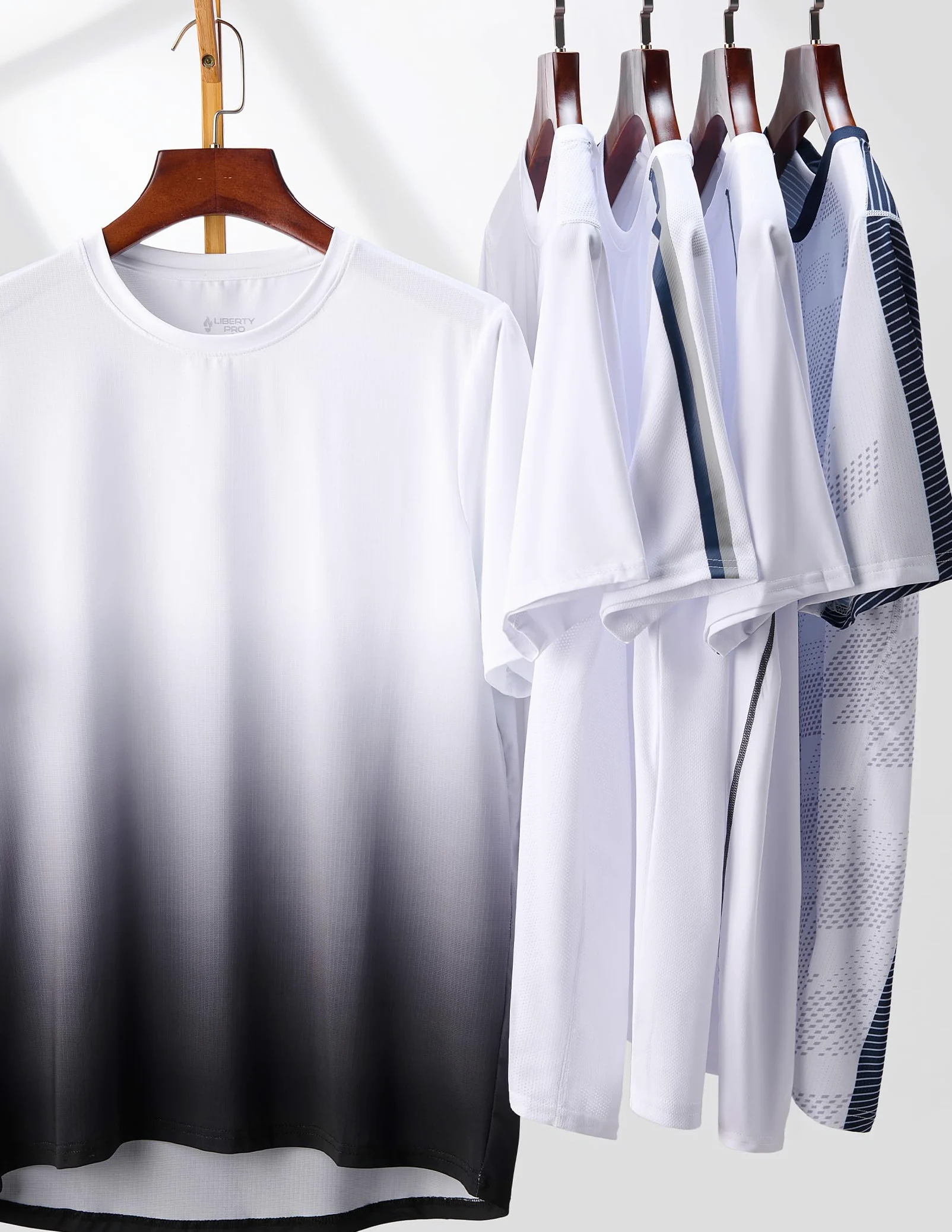 Pack de 5 camisetas de cuello redondo y manga corta para hombre, de secado rápido, para correr, gimnasio o entrenamiento, Blanco, Large