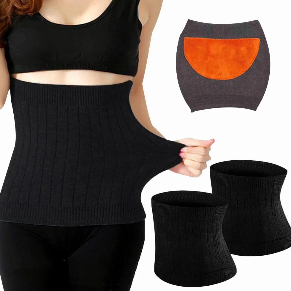 Calentador de Riñones de Cachemira Suave, 2 Pcs Calentador de Cintura, Calentador de Riñon para Damas Elastico, Calentador de Cuerpo Puños de Riñon, Calentador de Cadera para Damas, Negro