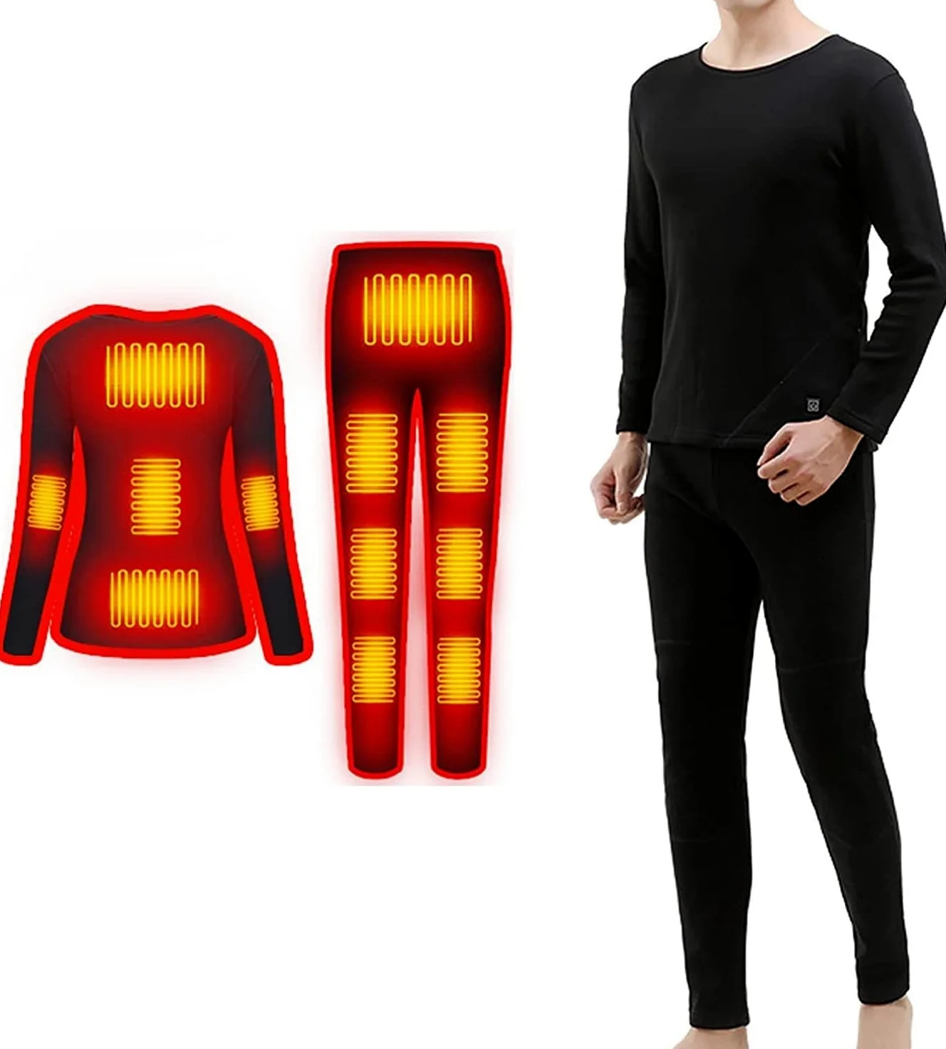 Conjunto de Ropa Interior térmica for Hombres, Parte Superior e Inferior térmica for Hombres, Capa Base de calefacción USB con Forro Polar (sin batería) (Color : Black, Size : XXL-Xxlarge)