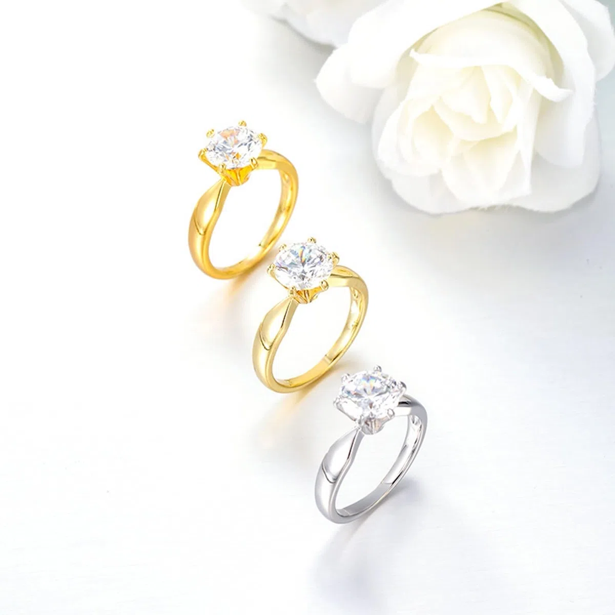 Anillo de solicitud de 9 K/14K/18K oro/oro blanco/PT950 auténtico con moissanita solitaria