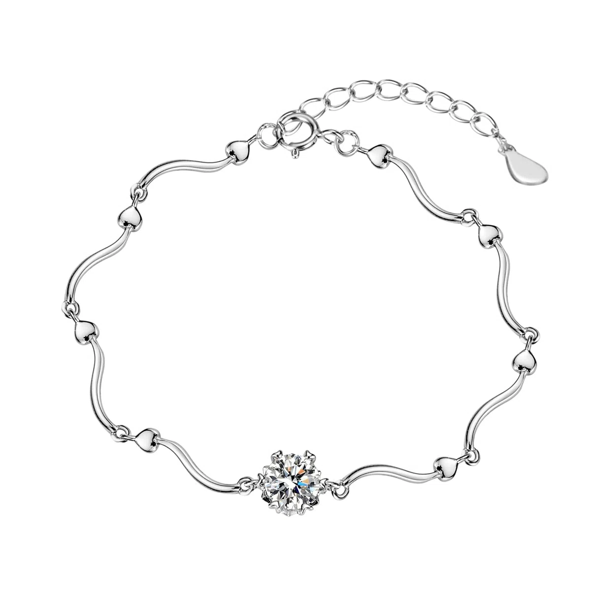 Pulseras de amistad para mujer, pulsera de platino con copo de nieve de diamante creado para ella, oro blanco 9/14/18 quilates y PT950
