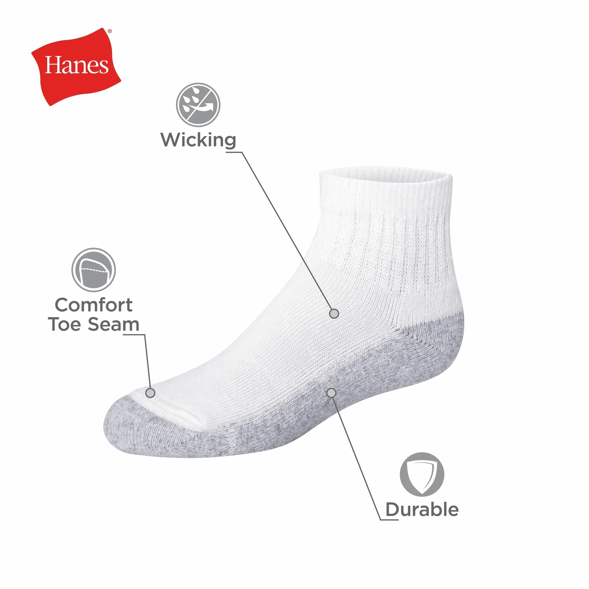 Hanes Big Boys' Classics Ankle Socks (Pack of 12)