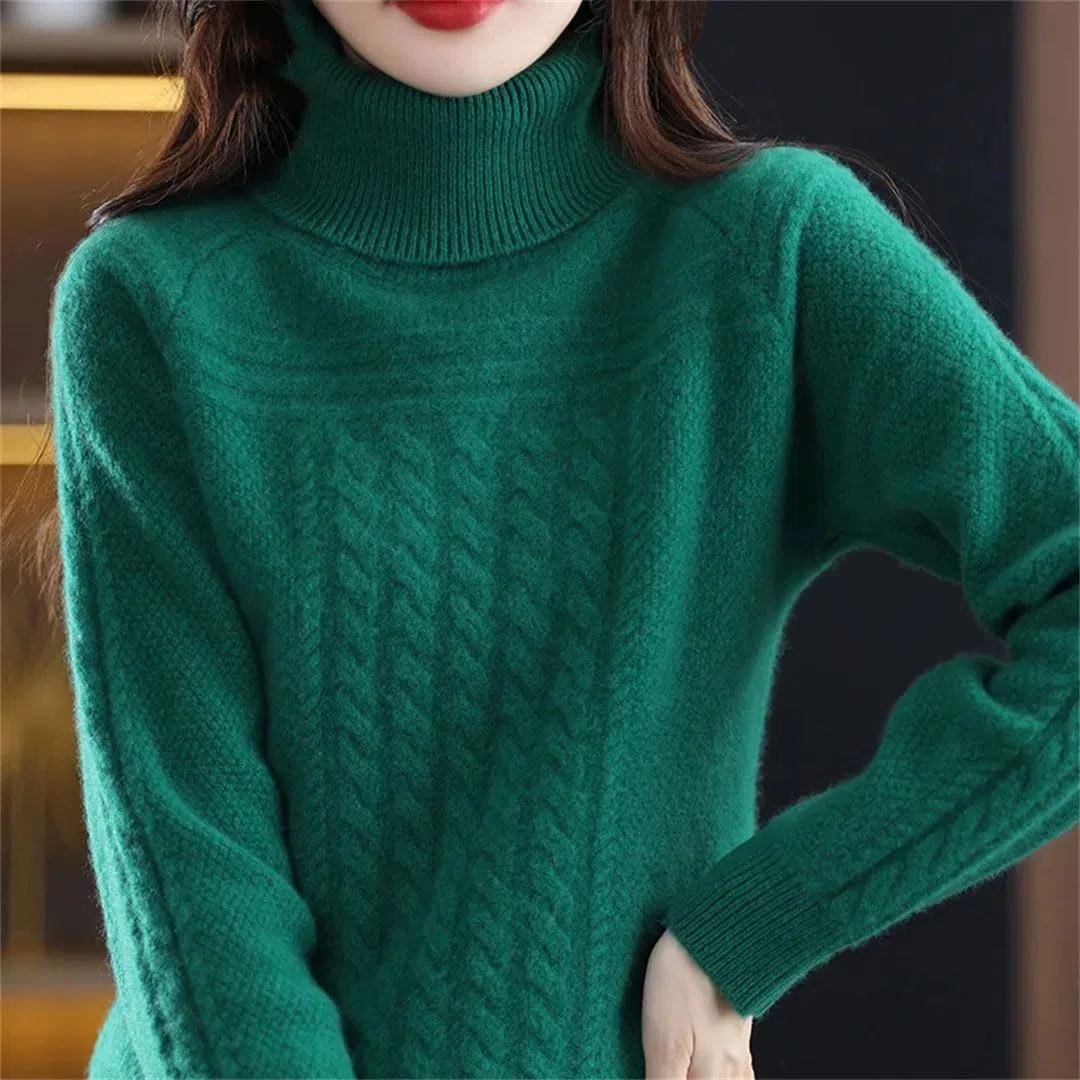 Vogrtcc Jersey De Cuello Alto para Mujer, Suéter De Cachemira De Lana De Punto Informal, Top Suelto para Mujer