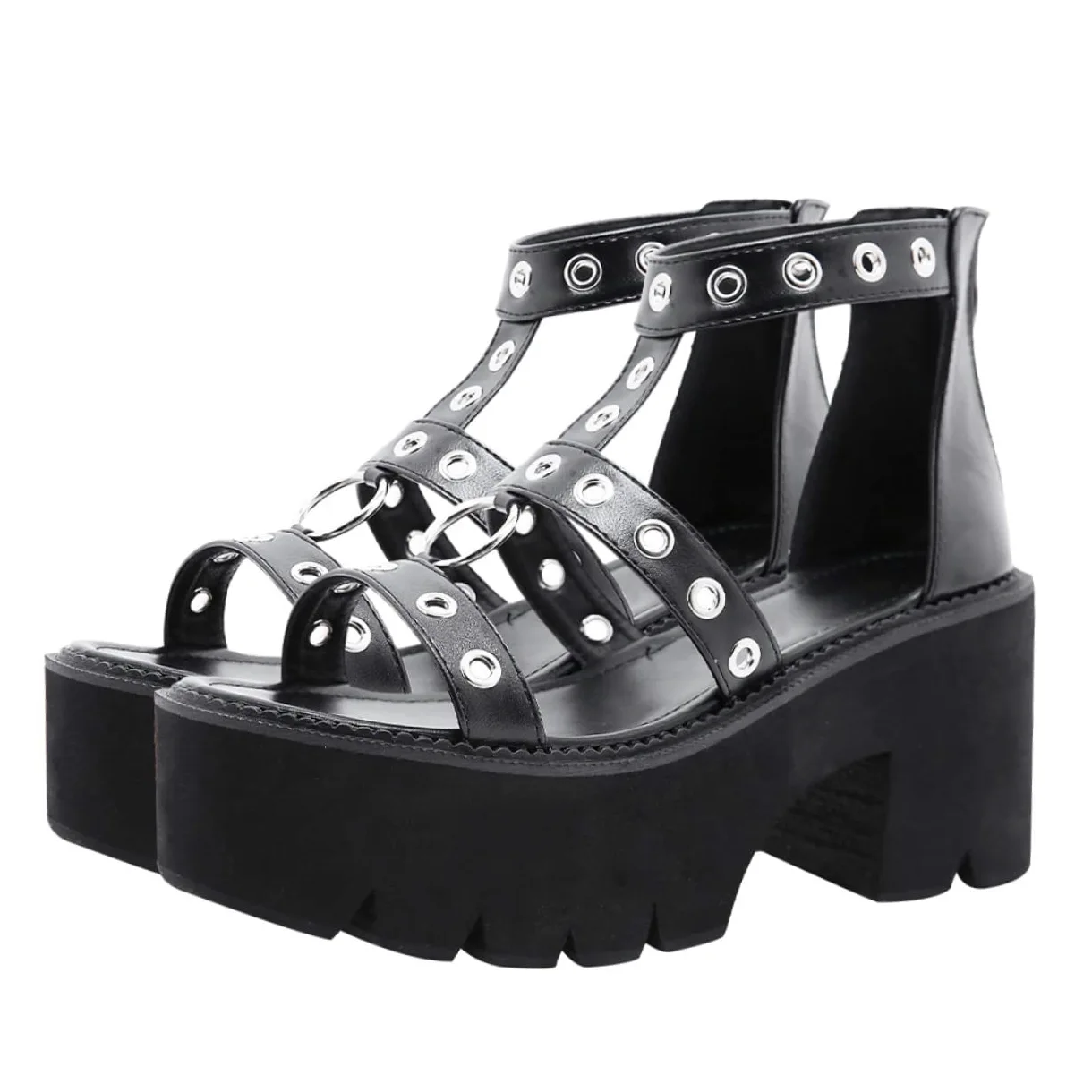 Sandalias Altas Con Plataforma Sandalias De Mujer Abiertas Antideslizantes De Tacón Alto Zapatos Tacones Negros Bien Portado Interior: Símil Piel Black