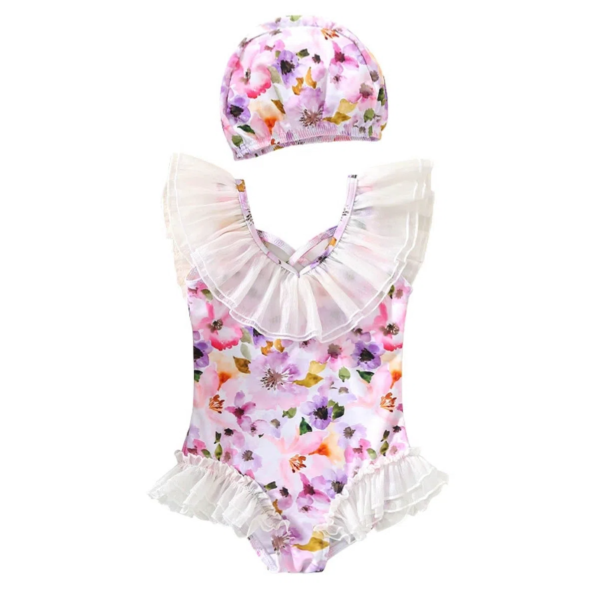 Generisch Bañador para niña con cuello de encaje, bañera para bebés y niños pequeños, juego de agua