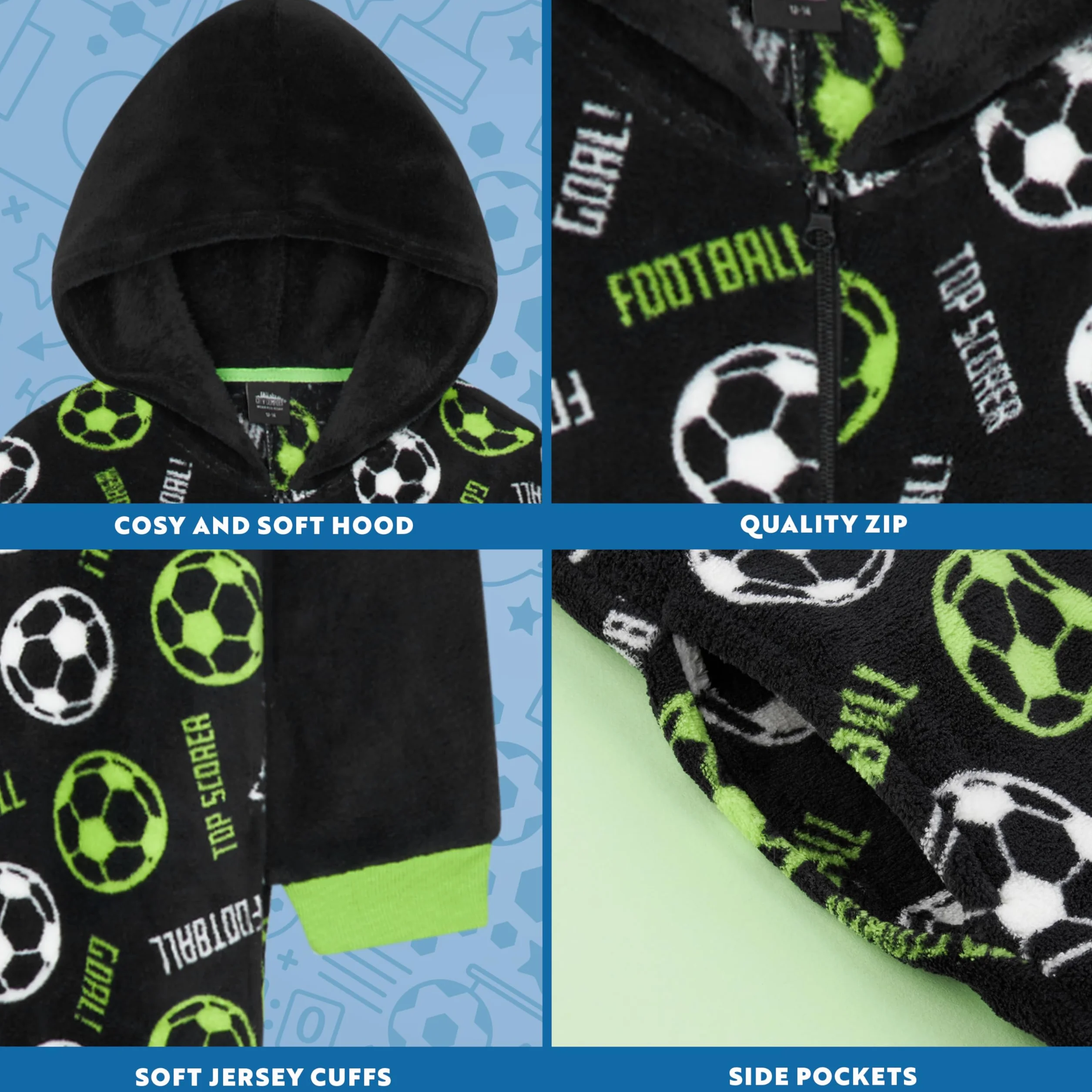 Pijama Niño Entero Cremallera Ropa de Dormir Adolescentes Mono Cálido Fútbol Videojuegos Capucha