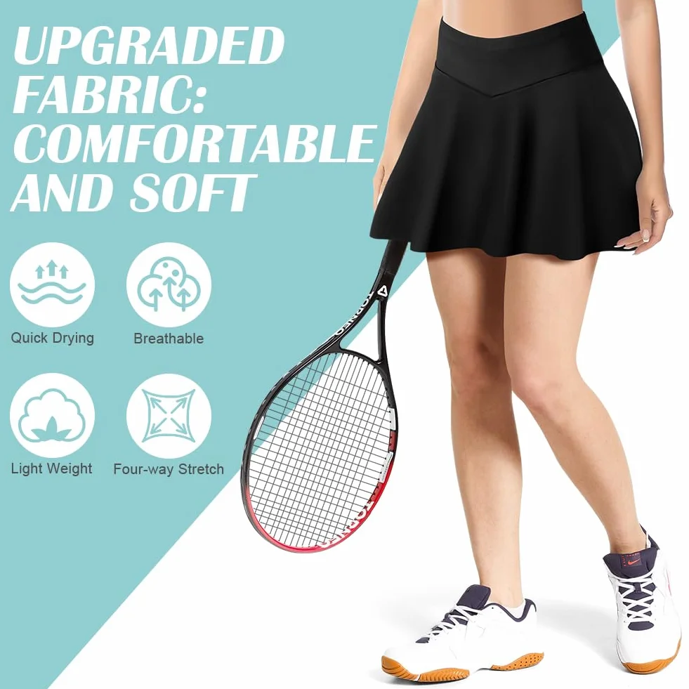 AUYAO Faldas de Tenis Plisadas para Mujer, Faldas Deportivas con Bolsillos, Falda de Tenis con Pliegues de Cintura Alta para Mujer, Faldas Plisada de Tenis Mini Skirt para Golf Correr Gimnasio