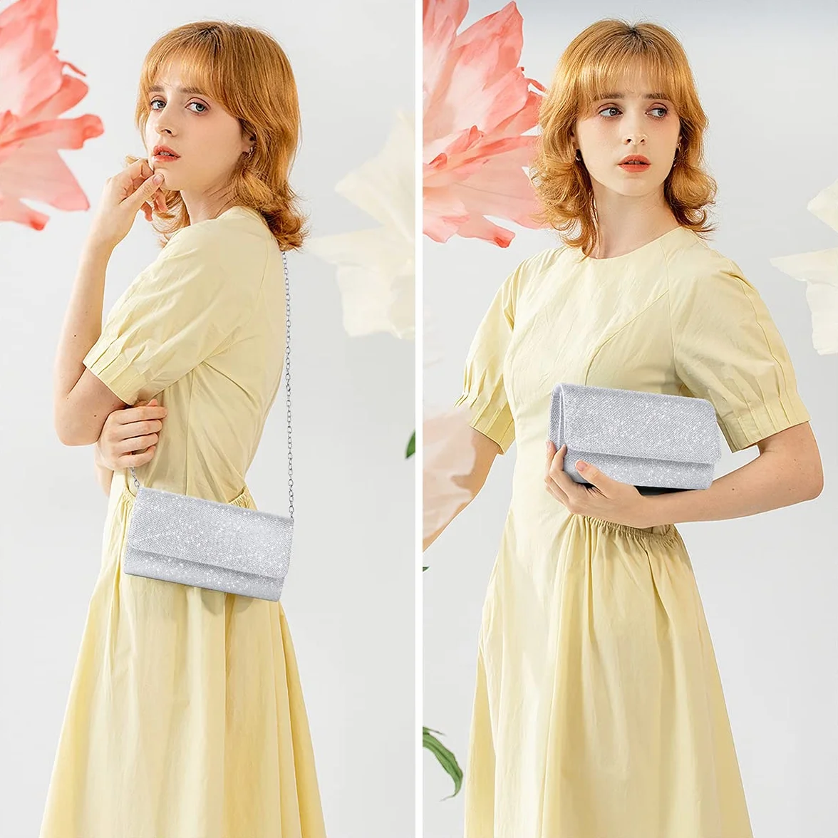 OSDUE Bolso de Mano para Mujer con Cadena Desmontable, Bolso de Hombro Cruzado con Ientejuelas y Purpurina, Bolso de Novia para Boda, Evento, Citas y Cóctel