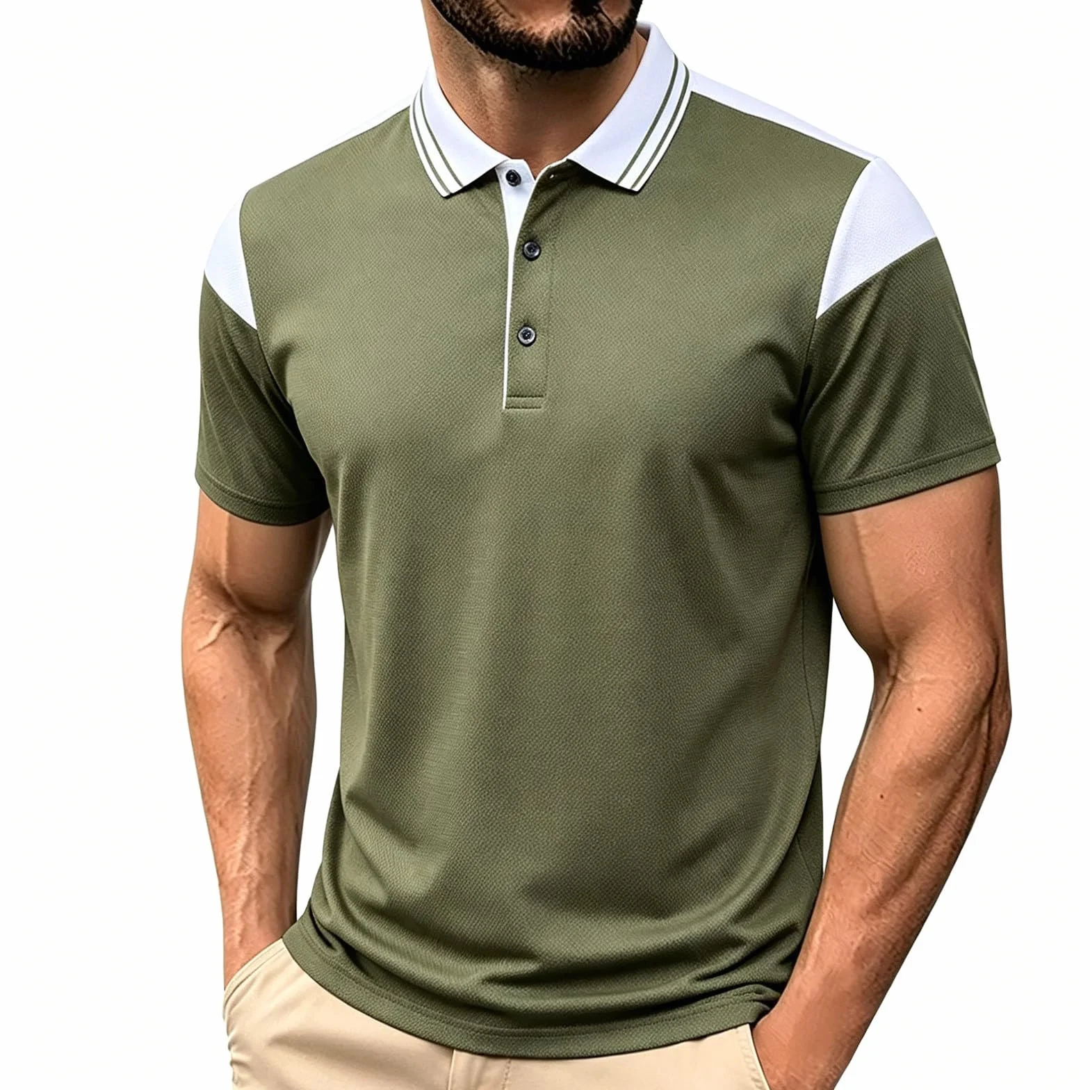 Polo Hombre Manga Corta Slim Fit Gym Transpirable Camisetas Cremallera Color Manga Corta Verano Deportivo Camisas Casual