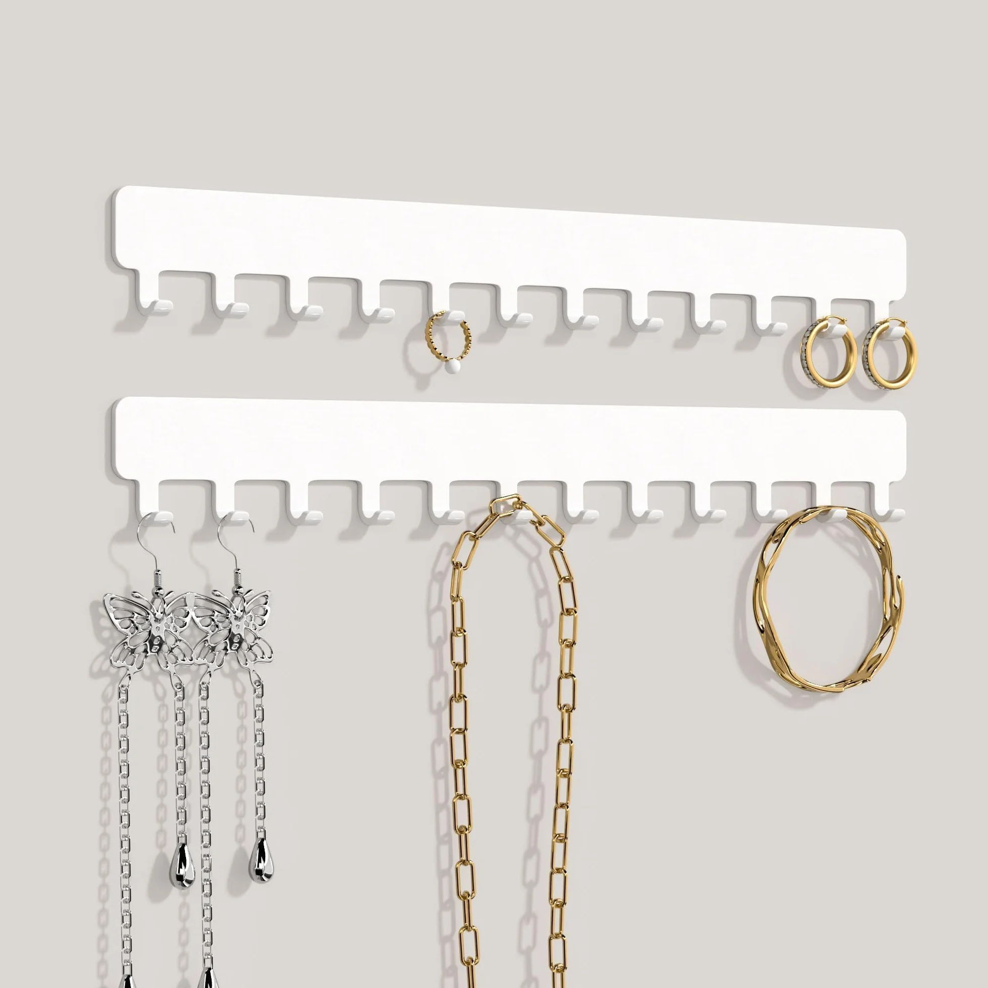Josmimic Organizador de joyas para colgar en la pared, soporte para cadenas, colgador blanco, 2 unidades