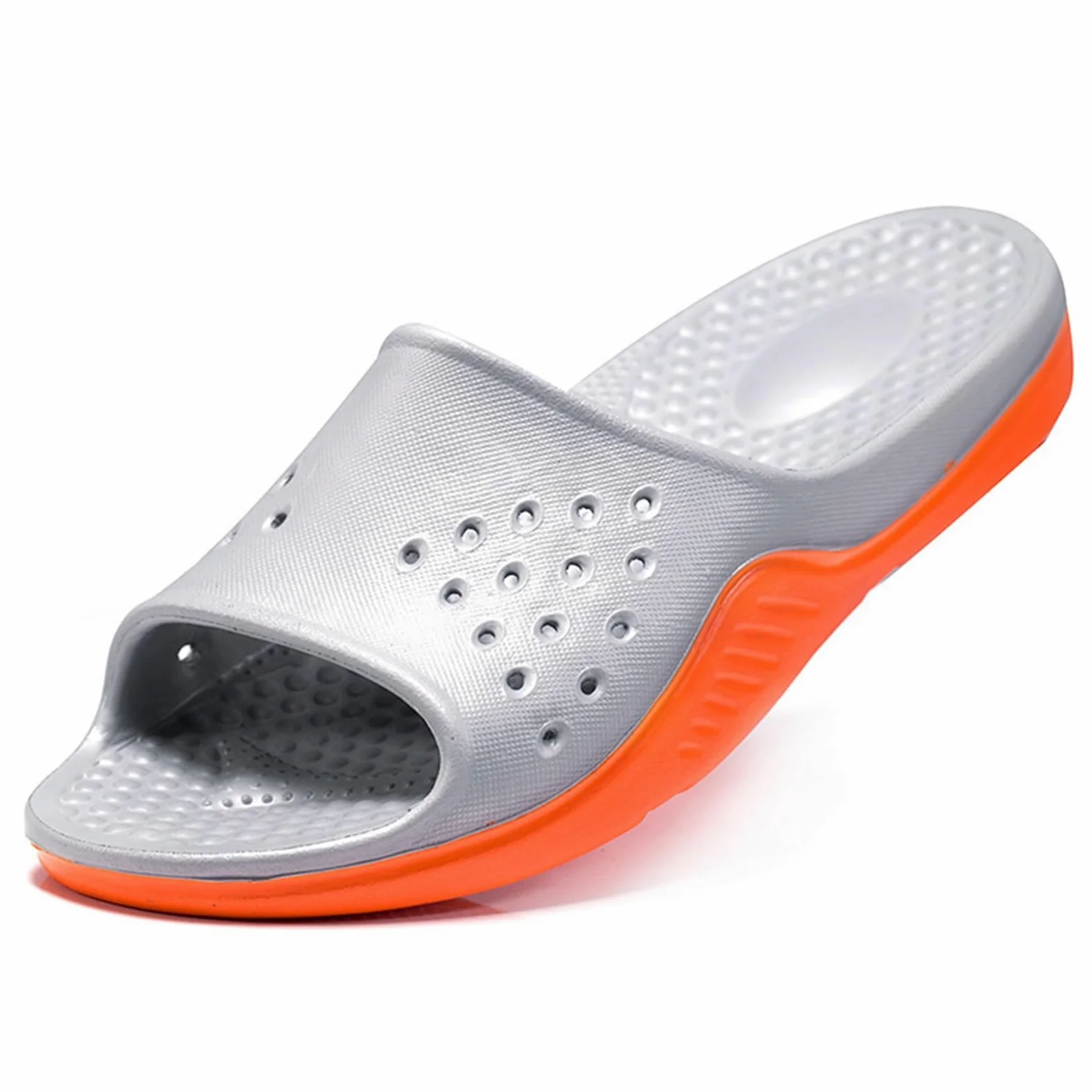 Slides Unisex Sandalias De Deslizamiento Eva Transpirables Perforadas, Zapatillas Antideslizantes Cojín Grueso Dos Tonos para La Piscina del Baño Y El Uso Diario-gray-40