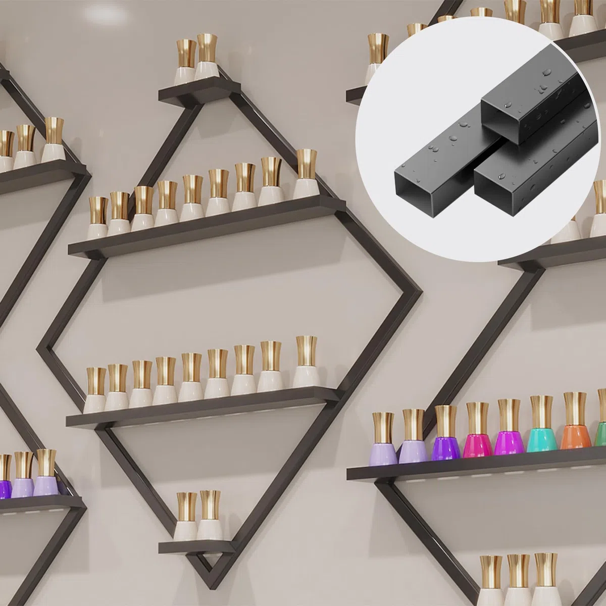 Expositor Poligonal para Esmaltes De Uñas, De Metal, para Pared, para Perfumes Y Aceites Esenciales, Ideal para El Hogar, SPA, Salón De Uñas, Tienda, Dorado（Gold）