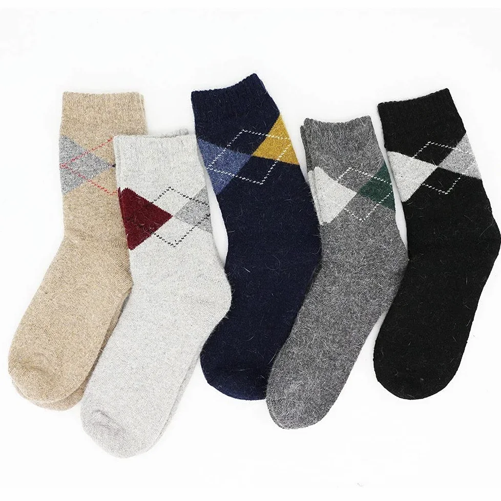 Hombres de Invierno espesados ​​Harajuku Retro Diamante Plaid Nieve Calcetines de Lana fría (Color: T Tamaño: Un tamaño) (Color : A, Size : One Size)