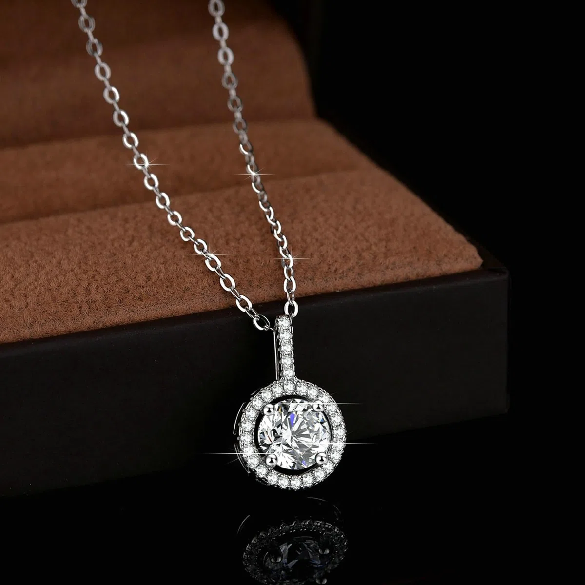 Collar para mujer de oro blanco 750 585 375 de oro auténtico, cadena colgante redondo con 1 ct de 6,5 mm de moissanita y diamante para mujer