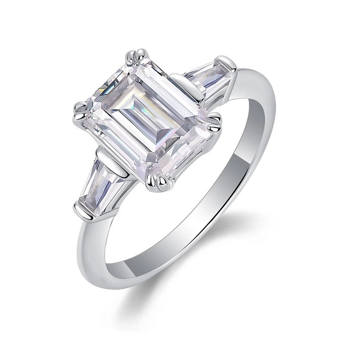 Anillo de boda simple, anillo de amigos con moissanita rectangular de 7 x 9 mm, plata de 2,5 quilates, oro blanco y platino