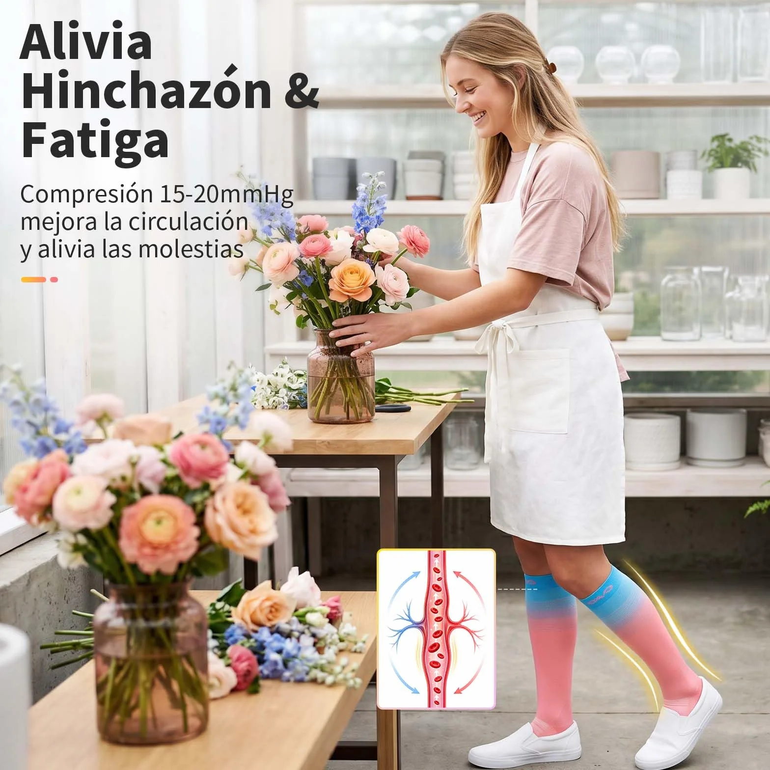 CAMBIVO Medias de Compresión Mujer Hombre 3Pares, Calcetines Compresion 15-20mmHg, Transpirables Calcetines Largos, Compression Socks para Deporte, Running, Ciclismo, Viajar en Avión, Enfermera, Moda