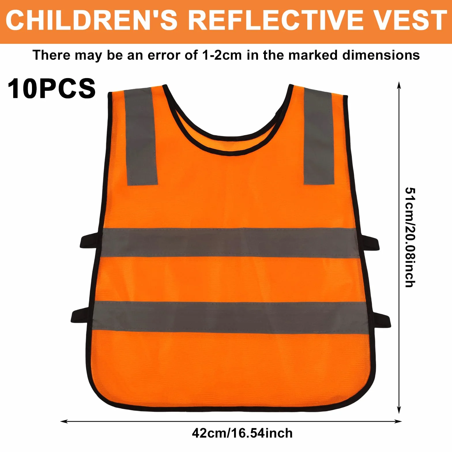 10 Piezas Chaleco Reflectante Niño, Chaleco Reflectante para Niños, Chaleco de Seguridad para Niños 3-12 Años, Chaqueta de Alta Visibilidad para Noche Ejecutar Ciclismo Camino al Colegio (Naranja)
