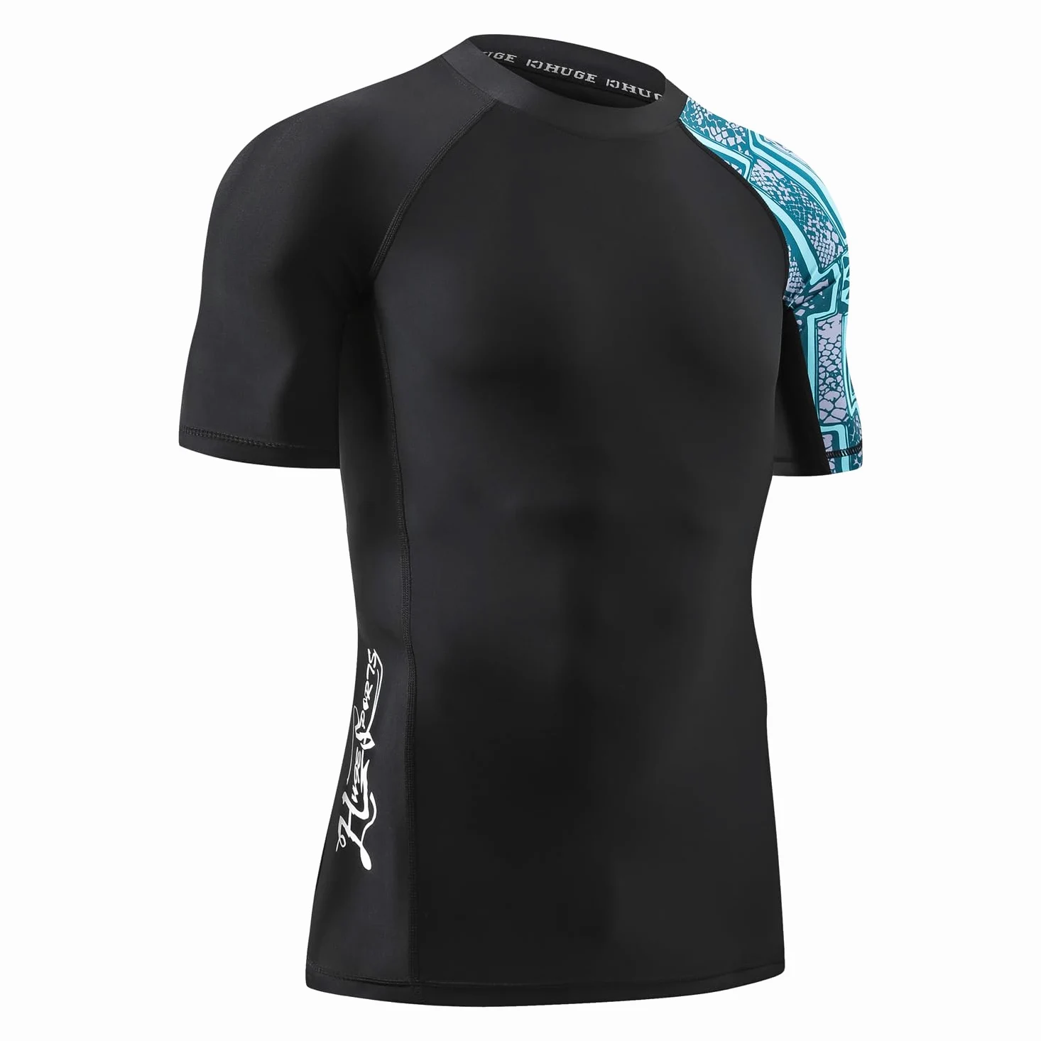 HUGE SPORTS Protección solar UV UPF 50+ Skins Rash Guard de manga corta para hombre