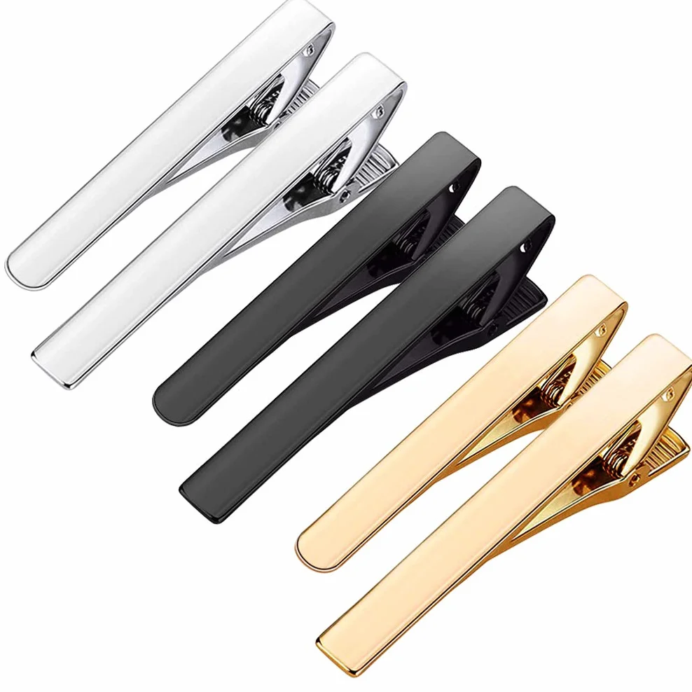 6 Clips para Corbata, para Hombre, Color Plateado, Dorado, Negro, Dos Estilos, Ideales para Bodas, Aniversarios, Negocios y la Vida Cotidiana