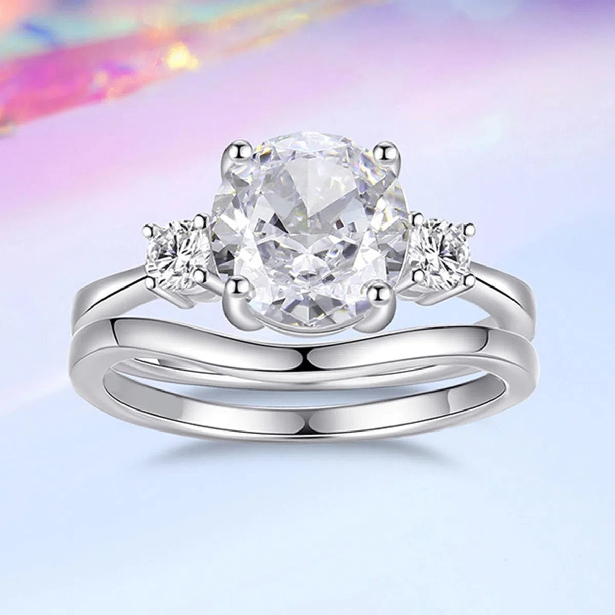 Anillos de boda de oro auténtico Moissanite, anillo de compromiso de oro blanco, 2 unidades, anillo de mujer, oro de 2 quilates, moissanite, apilable, anillo para mujer