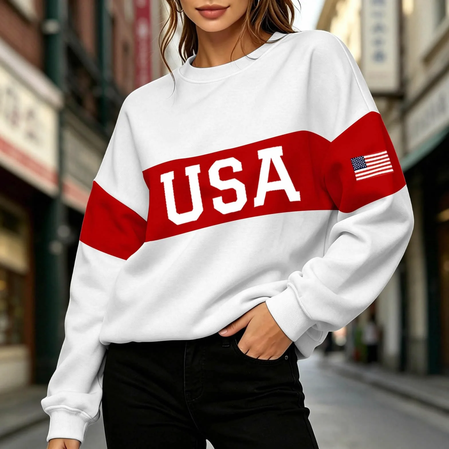 Sudadera de otoño/Invierno con Estampado de Letras, sin Capucha, Sudadera Informal de Forro Polar para Uso Diario, Elegante y cómoda, Mujer, Look Moderno