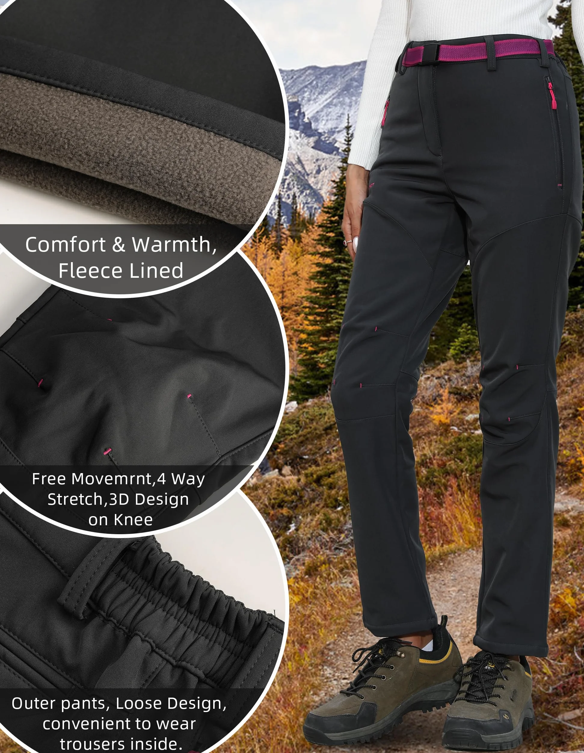 Tofern Outdoor Pantalones Softshell Mujer - Impermeables y Cortavientos - Ideal para Esquí y Senderismo