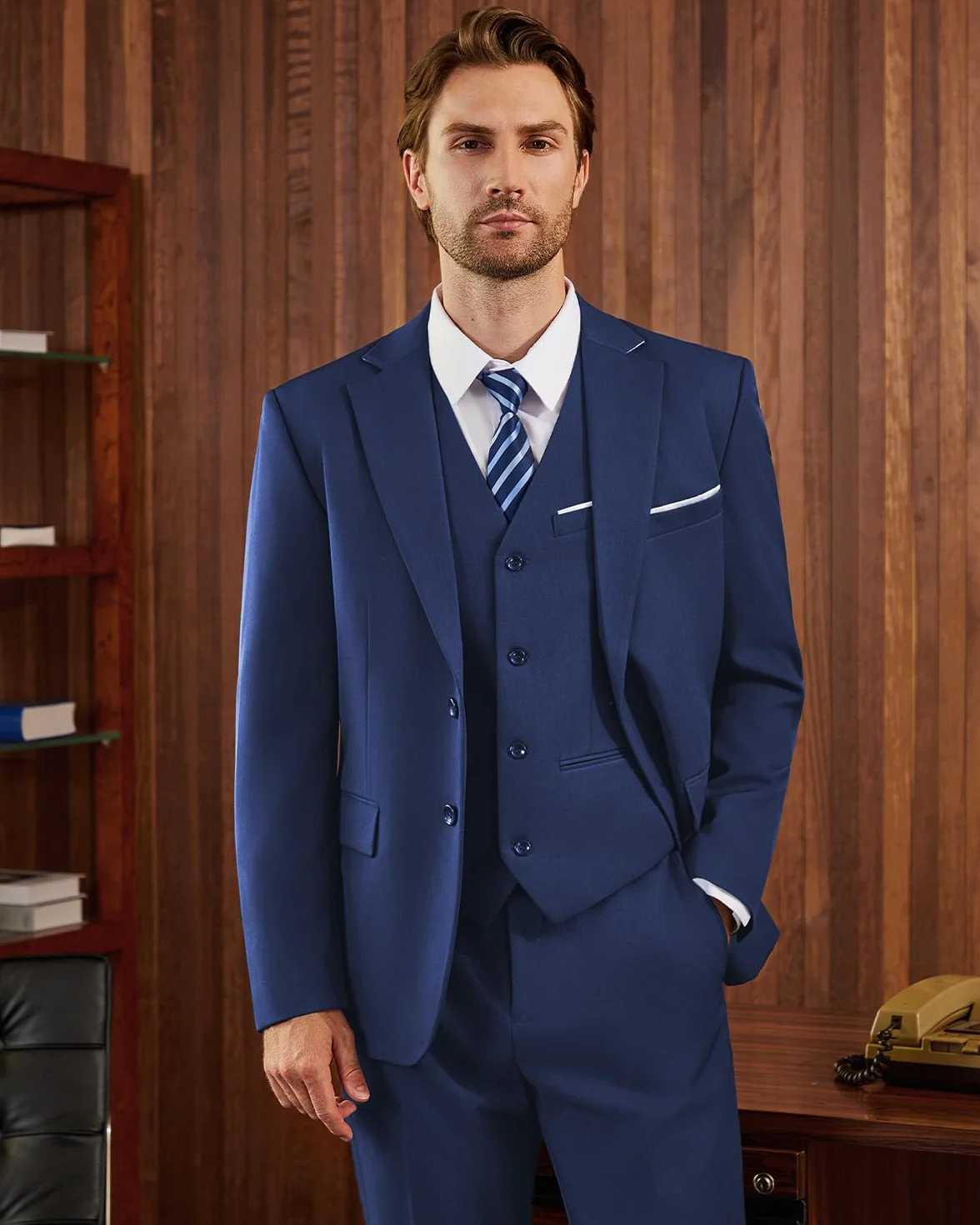 Traje Hombre 3 Piezas Slim Fit 2 Botones Chaqueta Chaleco Pantalón