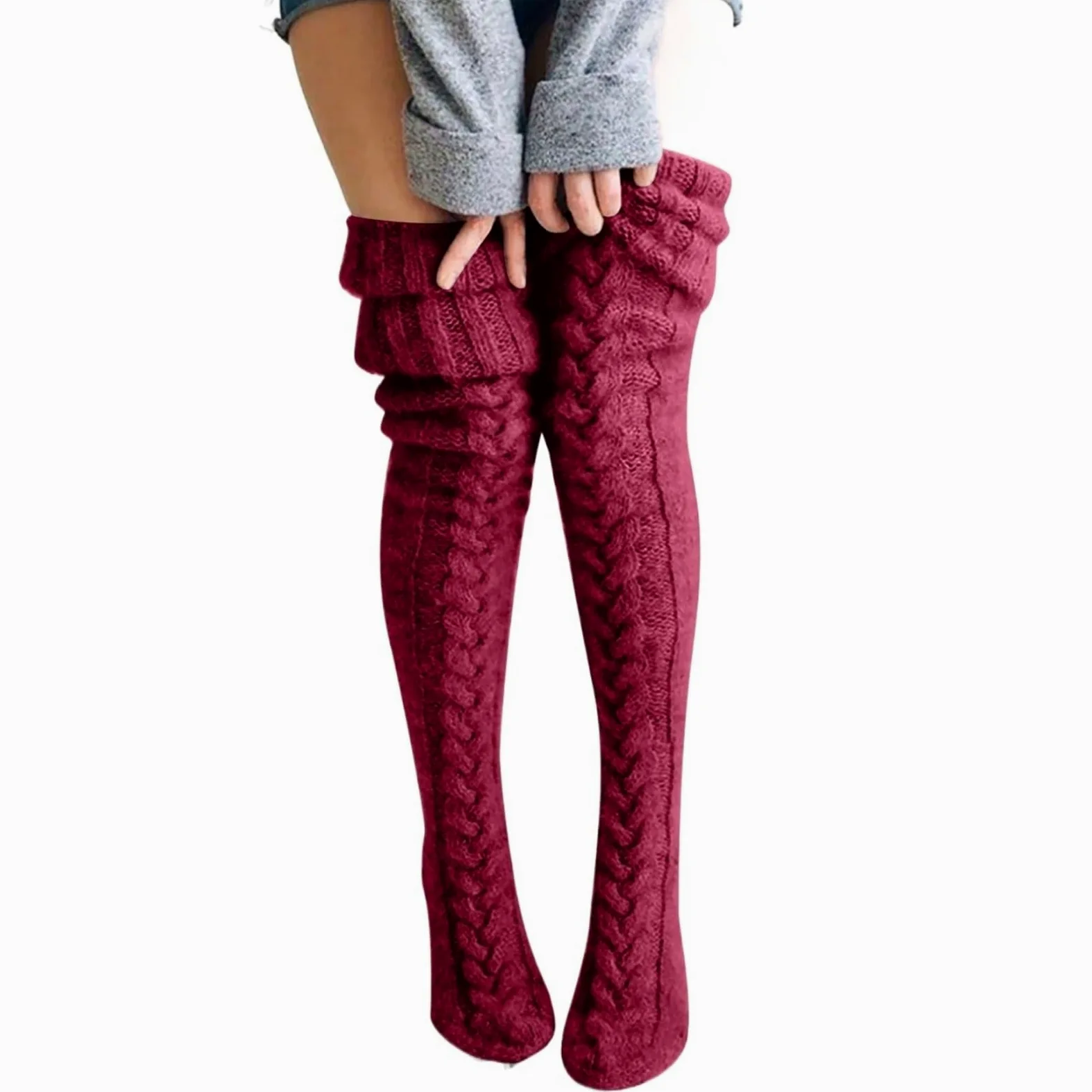 Calcetines navideños for mujer, largos, lisos, por encima de la rodilla, algodón, for invierno, tejidos, for Navidad Para Niñas y Mujeres