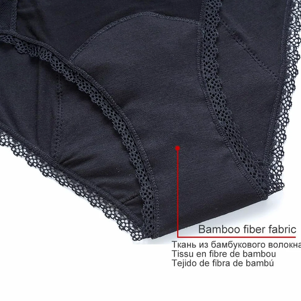 Braguitas de Encaje para Mujer Ropa Interior a Prueba de Fugas Bragas absorbentes Bragas Menstruales Posparto Paquete de 5 Negro Xs