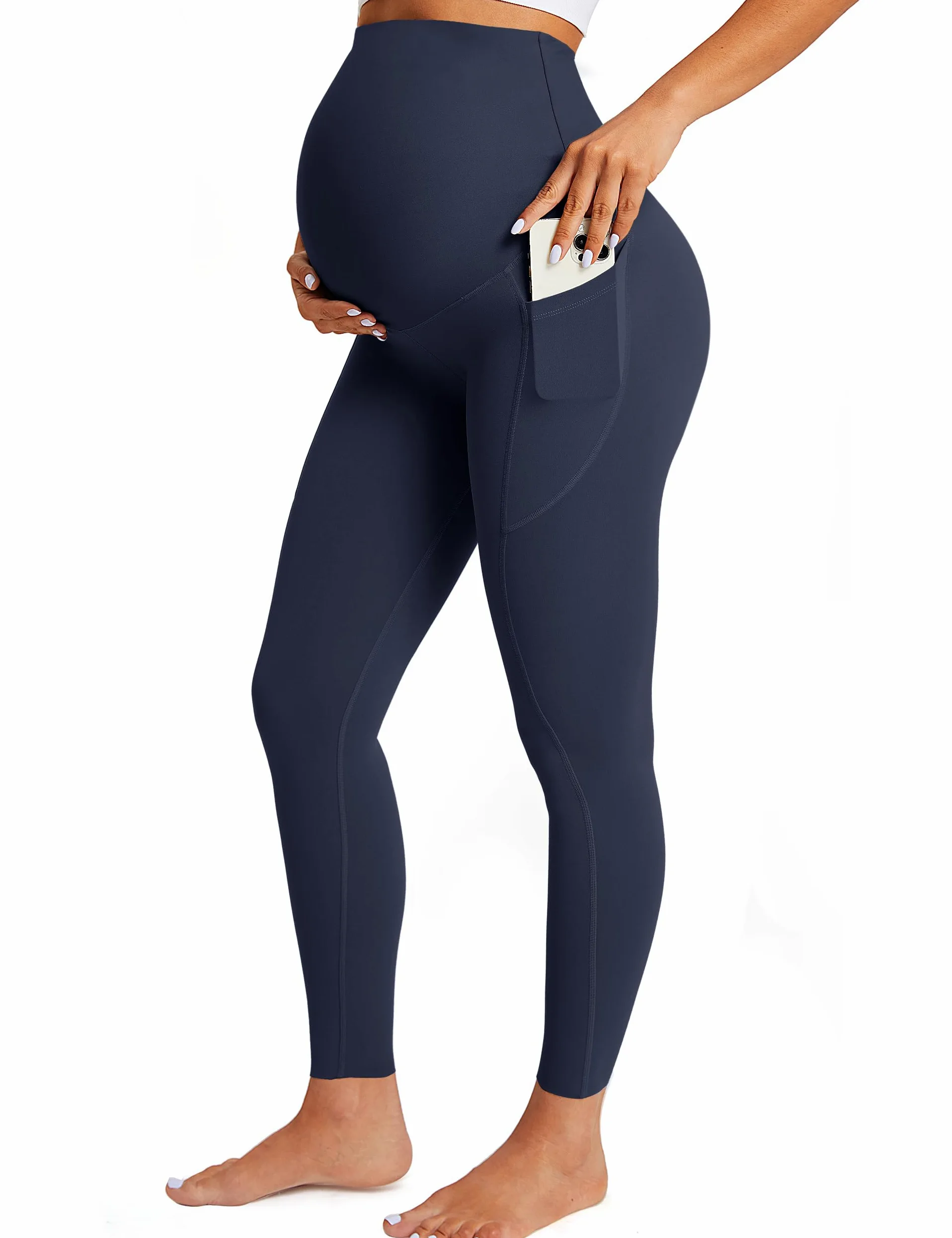 BAYDI Leggings de maternidad para mujer con bolsillos, opacos, largos, de cintura alta, pantalones de maternidad, suaves, elásticos, pantalones de embarazo
