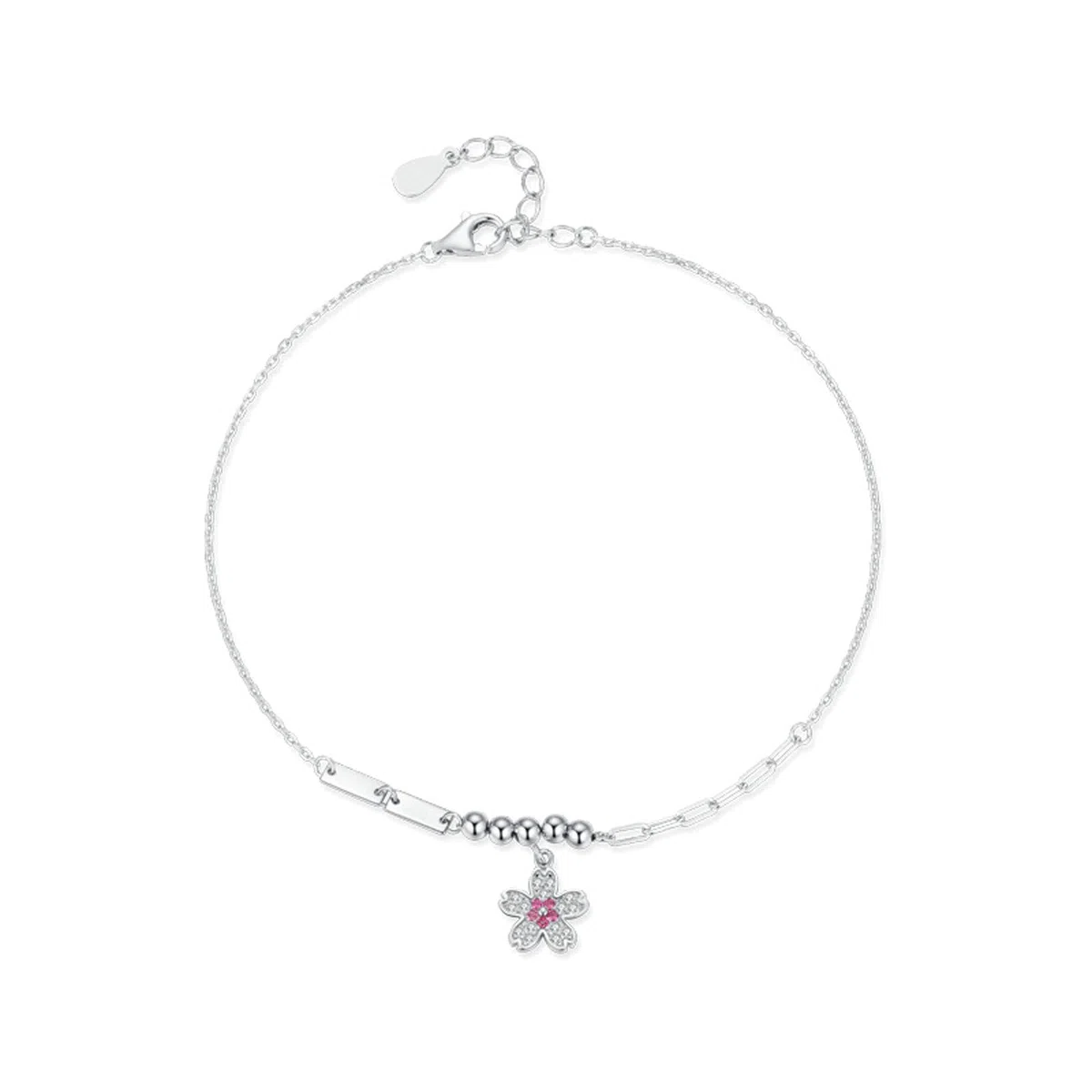 Pulsera para mujer, zafiro rosa y colgante de flor de diamante de oro de 18 quilates, pulsera para mamá, oro blanco de 9 quilates, 14 quilates y 18 quilates