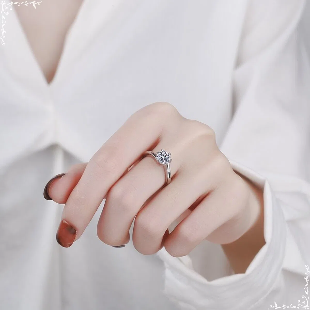 Anillo de compromiso para ella, oro blanco de 14 quilates para mujer, seis garras de moissanita, alianzas de boda para ella, talla 4-11