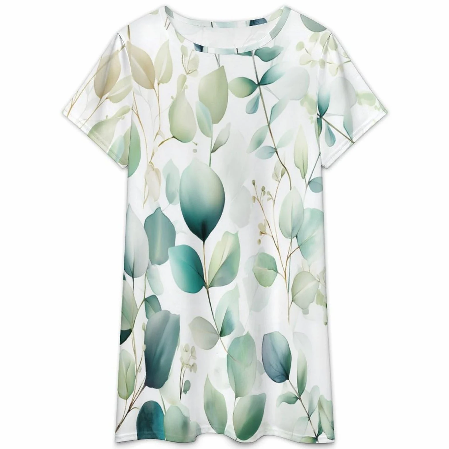 Camisones De Mujer - Patrón De Hojas Camisón Holgado De Manga Corta De Verano Talla Grande Estilo Vintage Ropa De Dormir Y Estar En Casa.