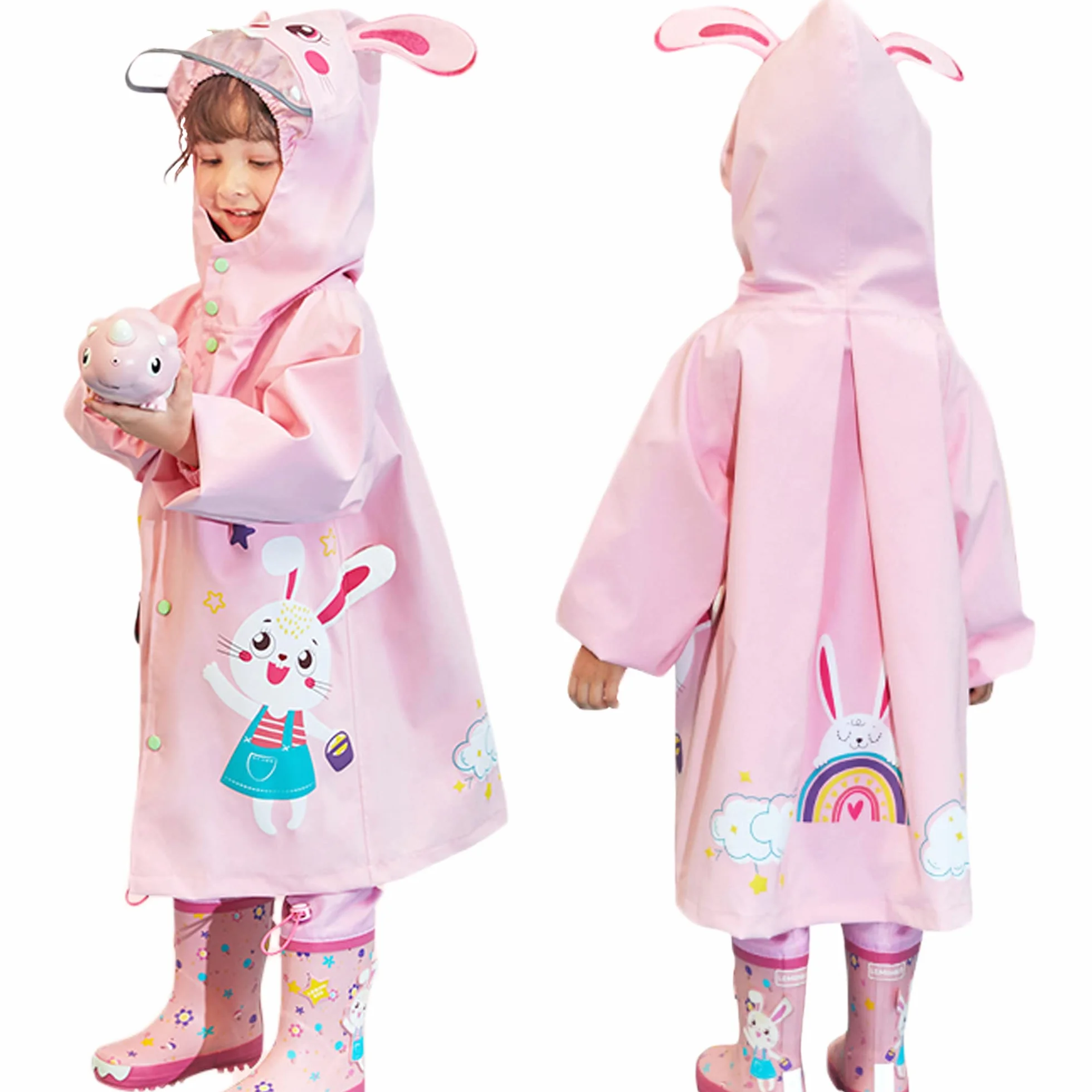 Fewlby Chubasqueros Impermeables Niños Niñas Poncho de Lluvia Ligero Chaqueta Impermeable Abrigos con Capucha Infantiles Reutilizable Traje de Lluvia