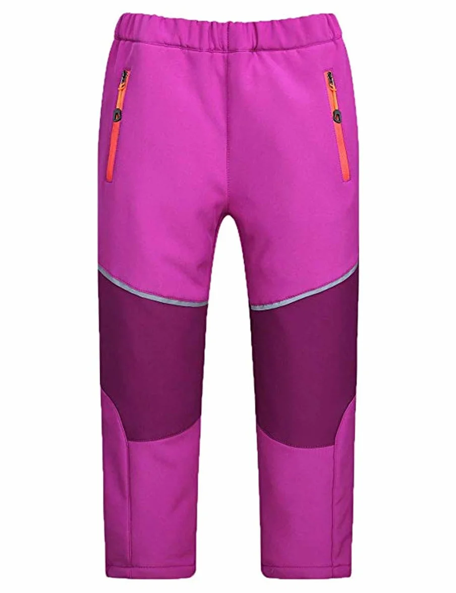 FAIRYRAIN Niño Deporte al Aire Libre Fleece Lined Winter Soft Shell Elasticated Waist Pantalones de Montaña Impermeables Transpirable Pantalones Senderismo Niña Pantalones con Cremallera Bolsillos