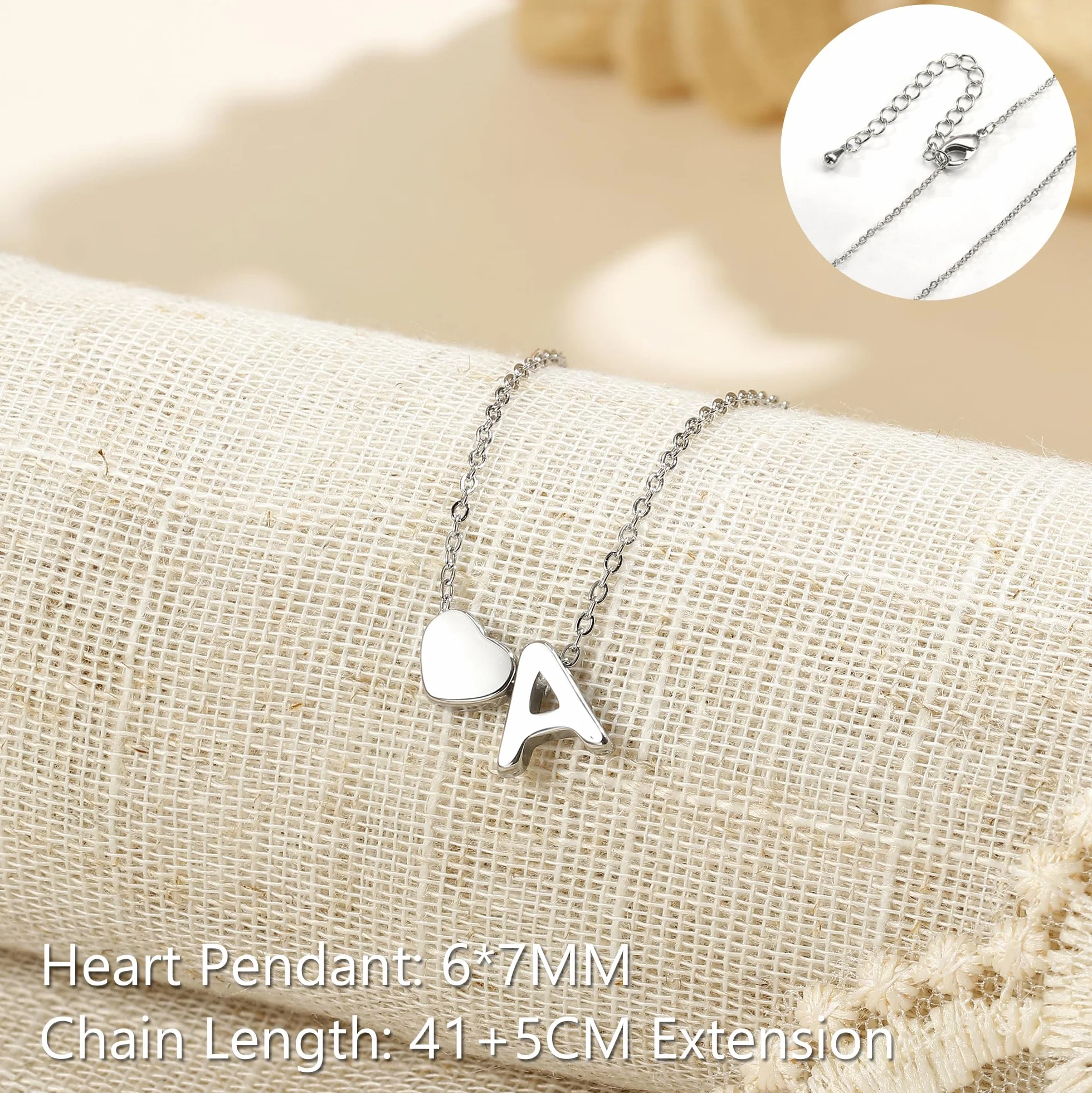 LOLIAS Personalizado Collar Inicial Corazón Plata Acero Inoxidable para Mujer