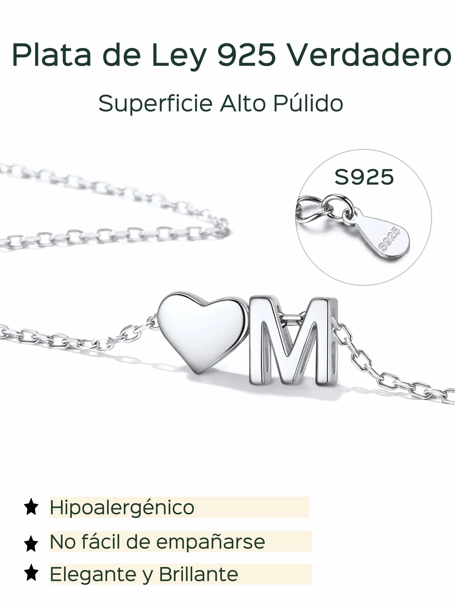 ChicSilver Collar Inicial Mujer Plata 925 Colgante Corazón Letras Nombre | Material Plata de Ley Joyería Deliciosa Romántica Madre Pareja