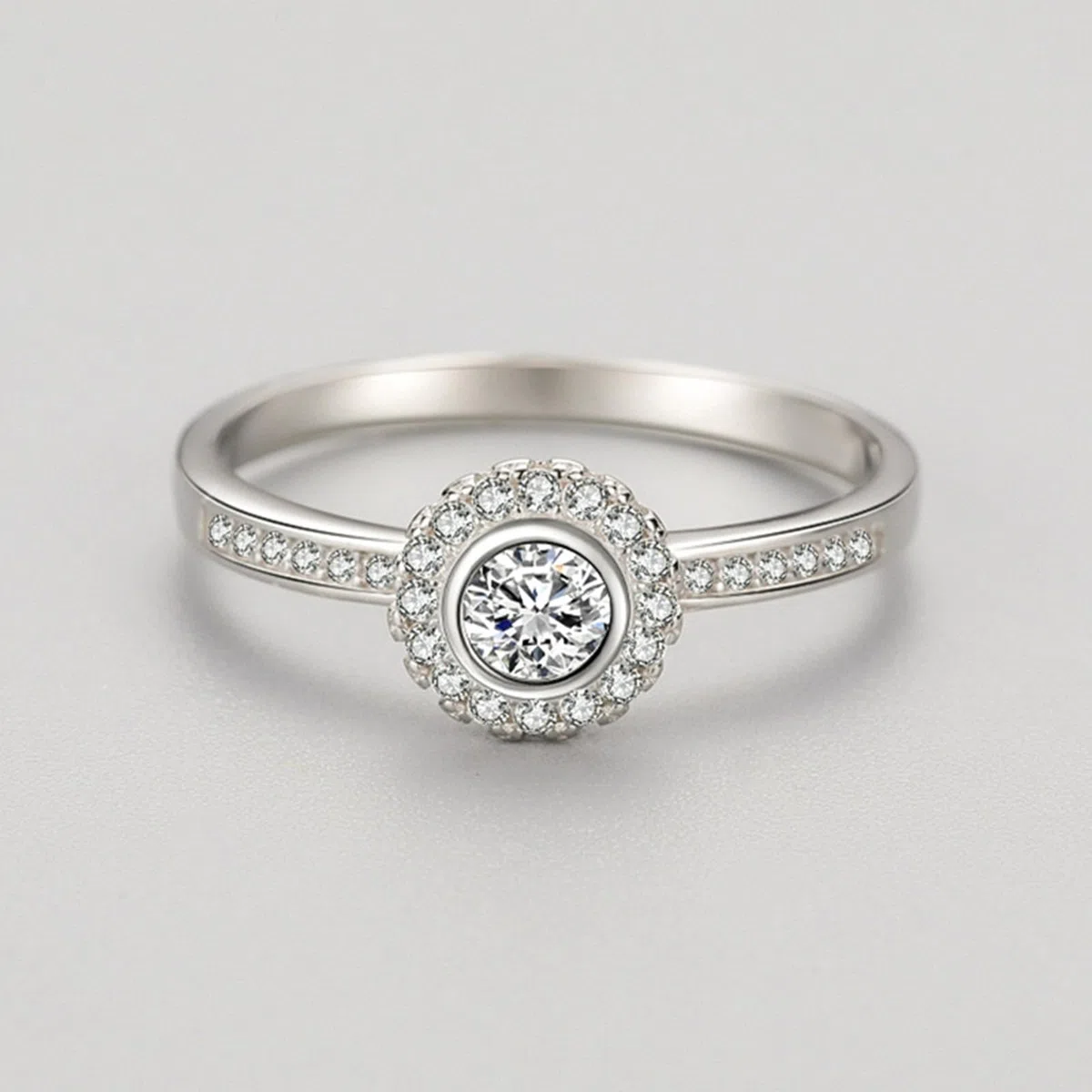Anillo de oro blanco de 9 quilates para novia, anillos de pareja, 5 mm, diamante de laboratorio, color blanco, 0,5 ct moissanite