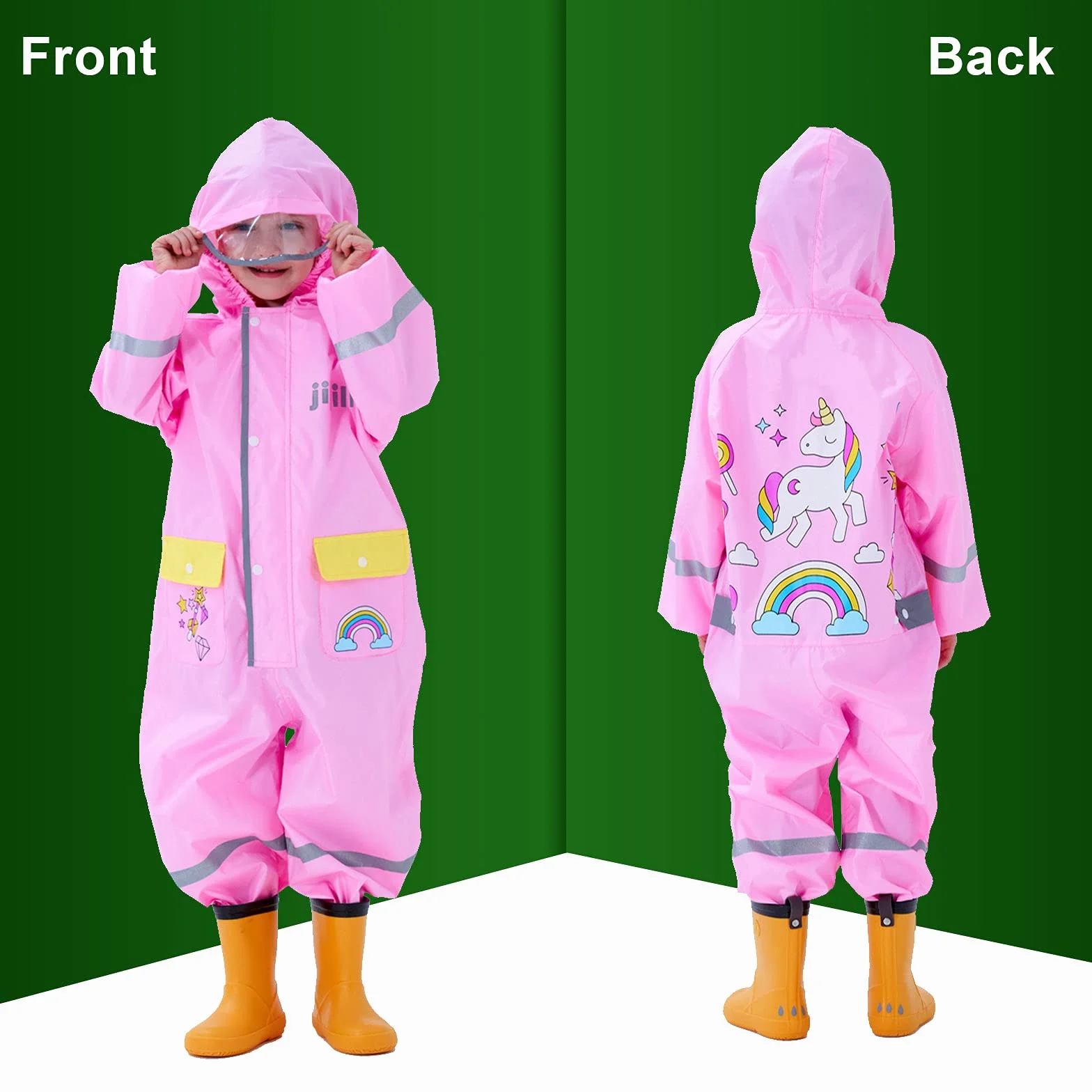 Impermeables Niños Unisex Chubasqueros Chaquetas de Lluvia Poncho Abrigos Traje de Charco Capa Infantil Niñas Encapuchado Mono de Bolsillo Reflectante Impresión Animal 1 2 3 4 5 6 7 8 años