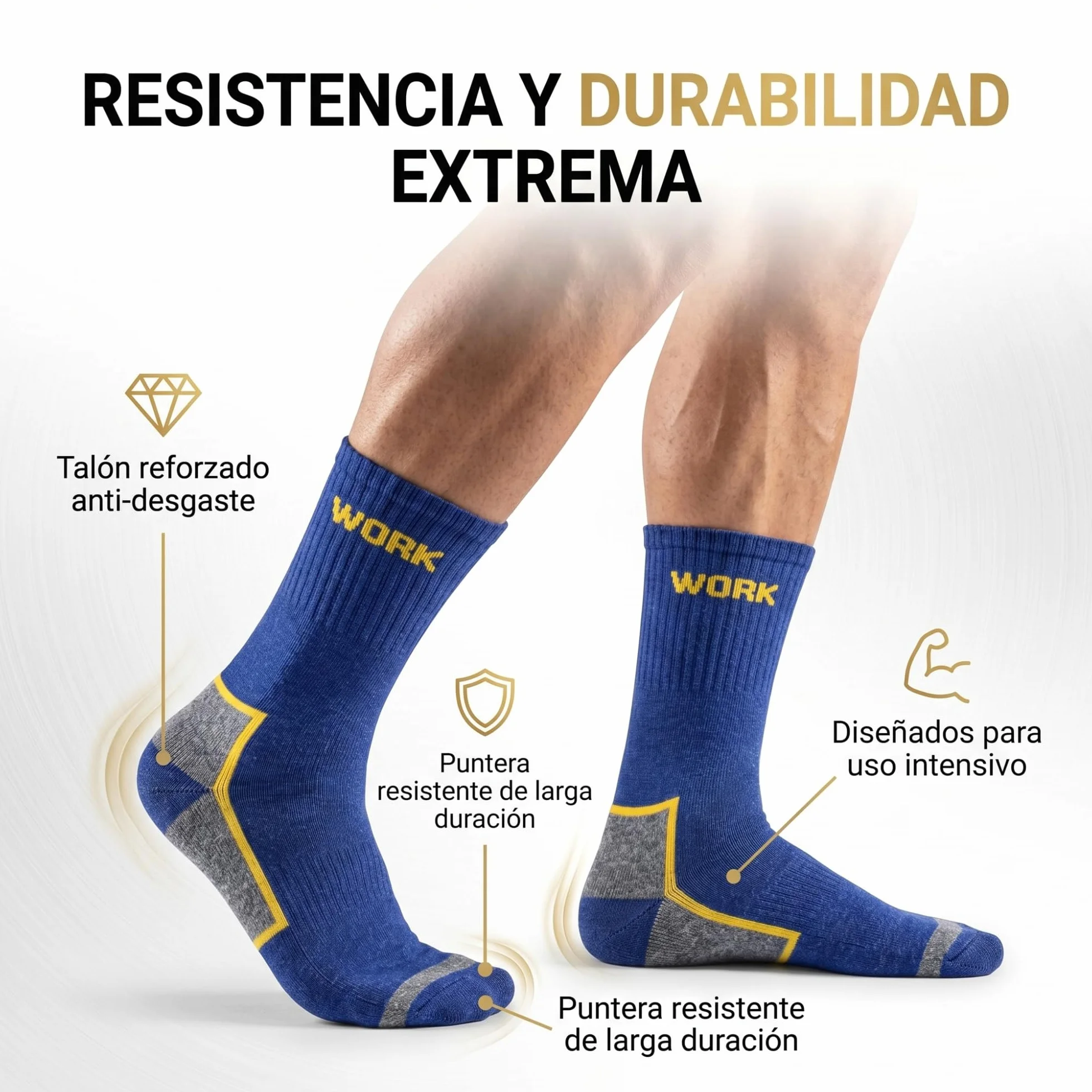 Calcetines Trabajo Hombre Reforzados, Calcetines con Base Acolchado para largas jornadas, Algodón con Talón y Punta Reforzados, Surtido, Calcetines Work Interior Suave y Transpirables.