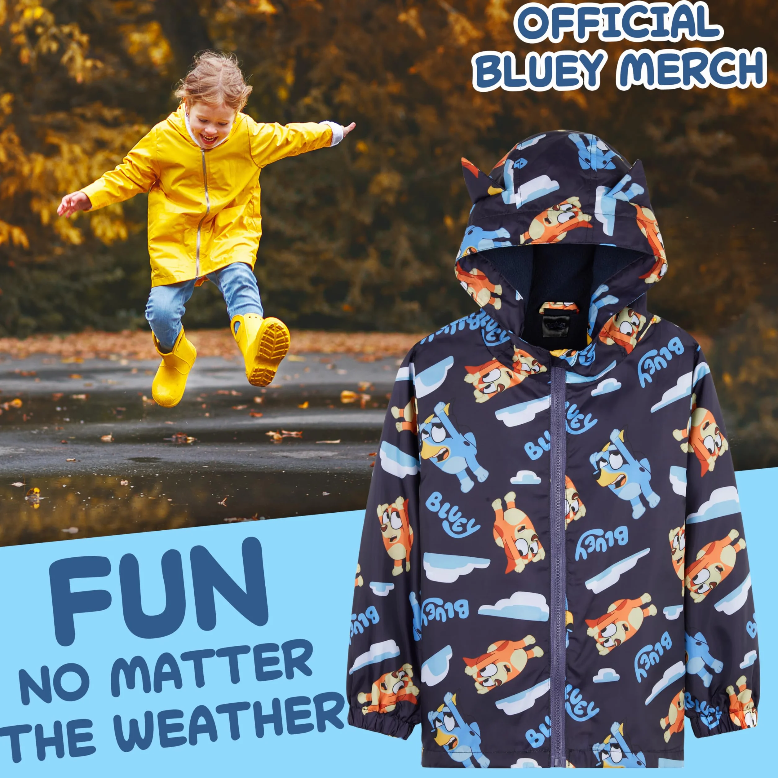 Bluey Chubasquero para Niñas, Poncho Impermeable con Capucha y Bolsillos
