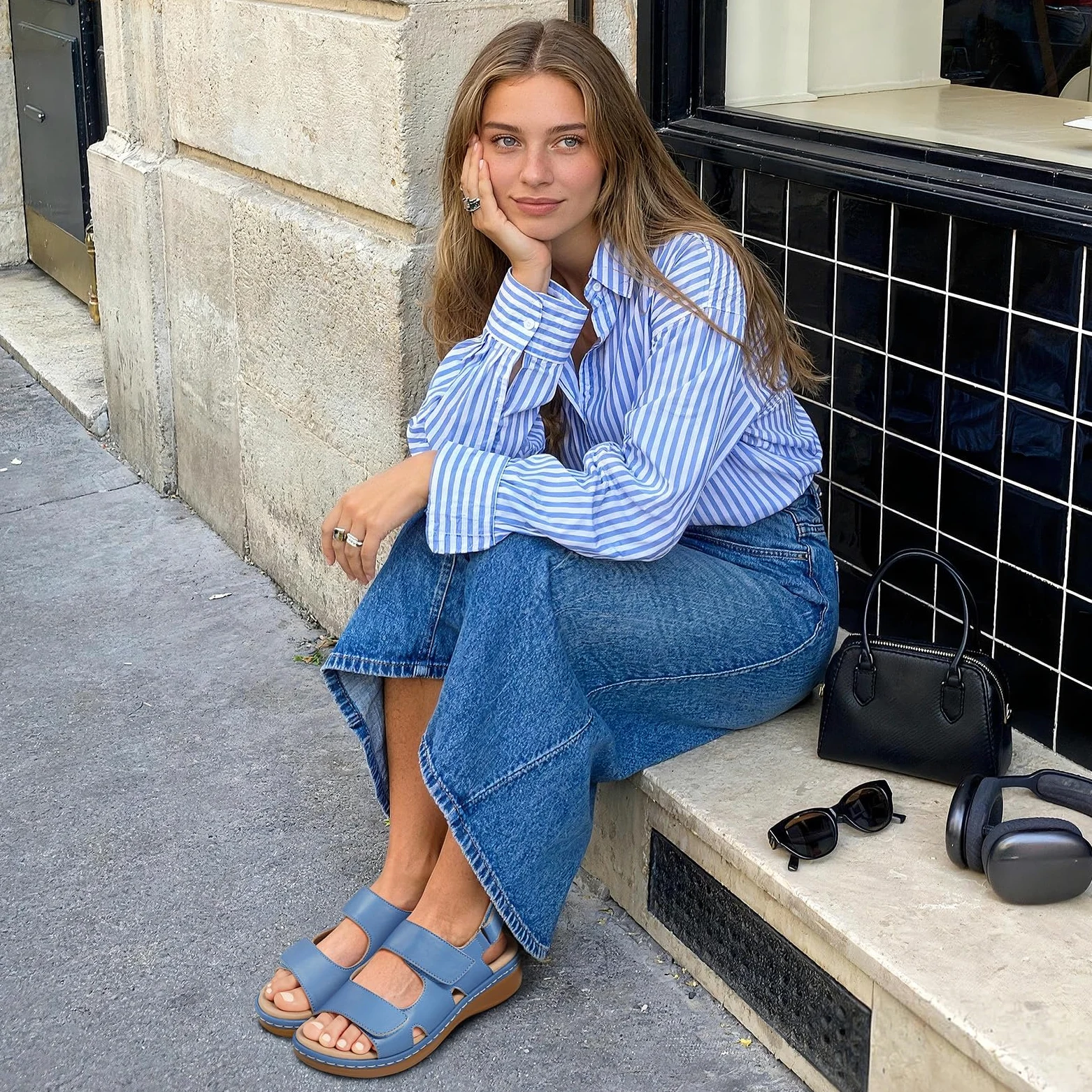 PIZZ ANNU Clara Sandalias Ortopedicas Mujer Verano Comodas Zapatos con Cuña Ligera y Velcro Ajustable Suela Antideslizante para Uso Diario