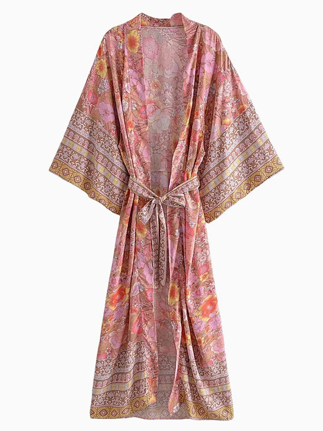 Disimlarl Kimono bohemio con estampado floral para mujer, mangas murciélago, maxi, bata de verano para bikini