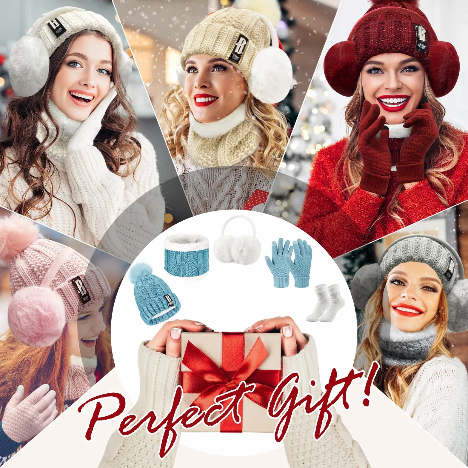 Tuopuda Gorro Bufanda Guantes Set para Mujer Gorro de punto Bufandas Guantes de Pantalla Táctil Orejeras de Invierno de Calentadores Suaves Calcetines Invierno Regalos Conjunto para Mujer